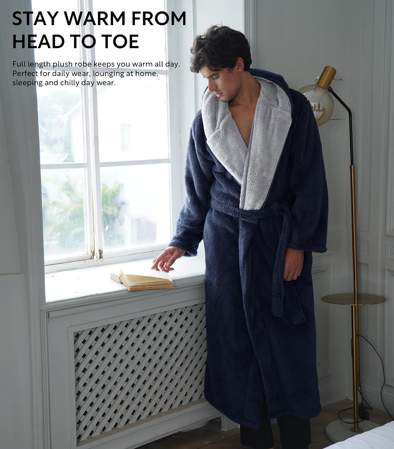 Detalle 2 de DAVID ARCHY Men's Hooded Fleece Bathrobe, Full-Length Plush Robe