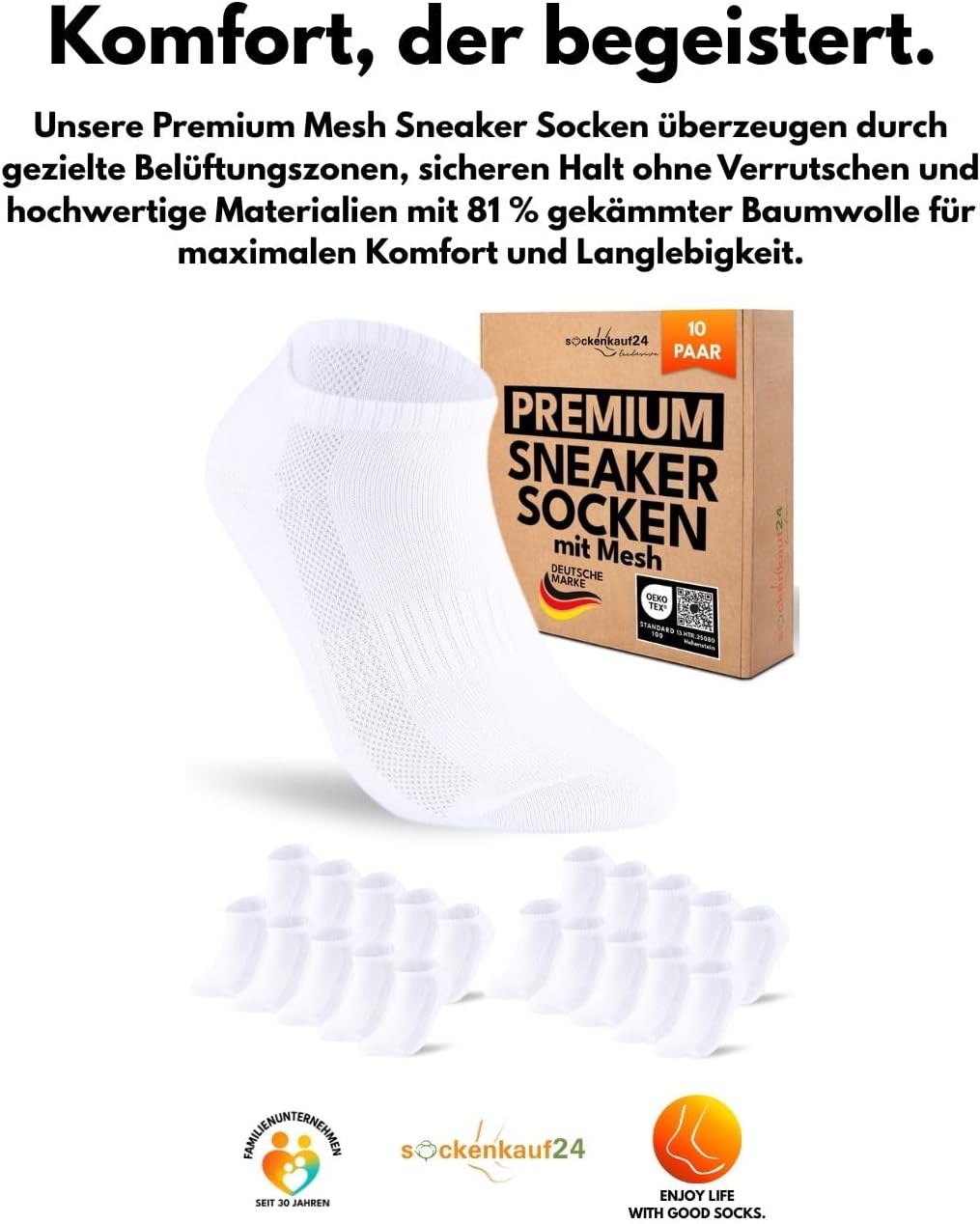 Thumbnail 5 de sockenkauf24 10 Paar Sneaker Socken aus Baumwolle mit Mesh-Streifen (Herren & Damen)