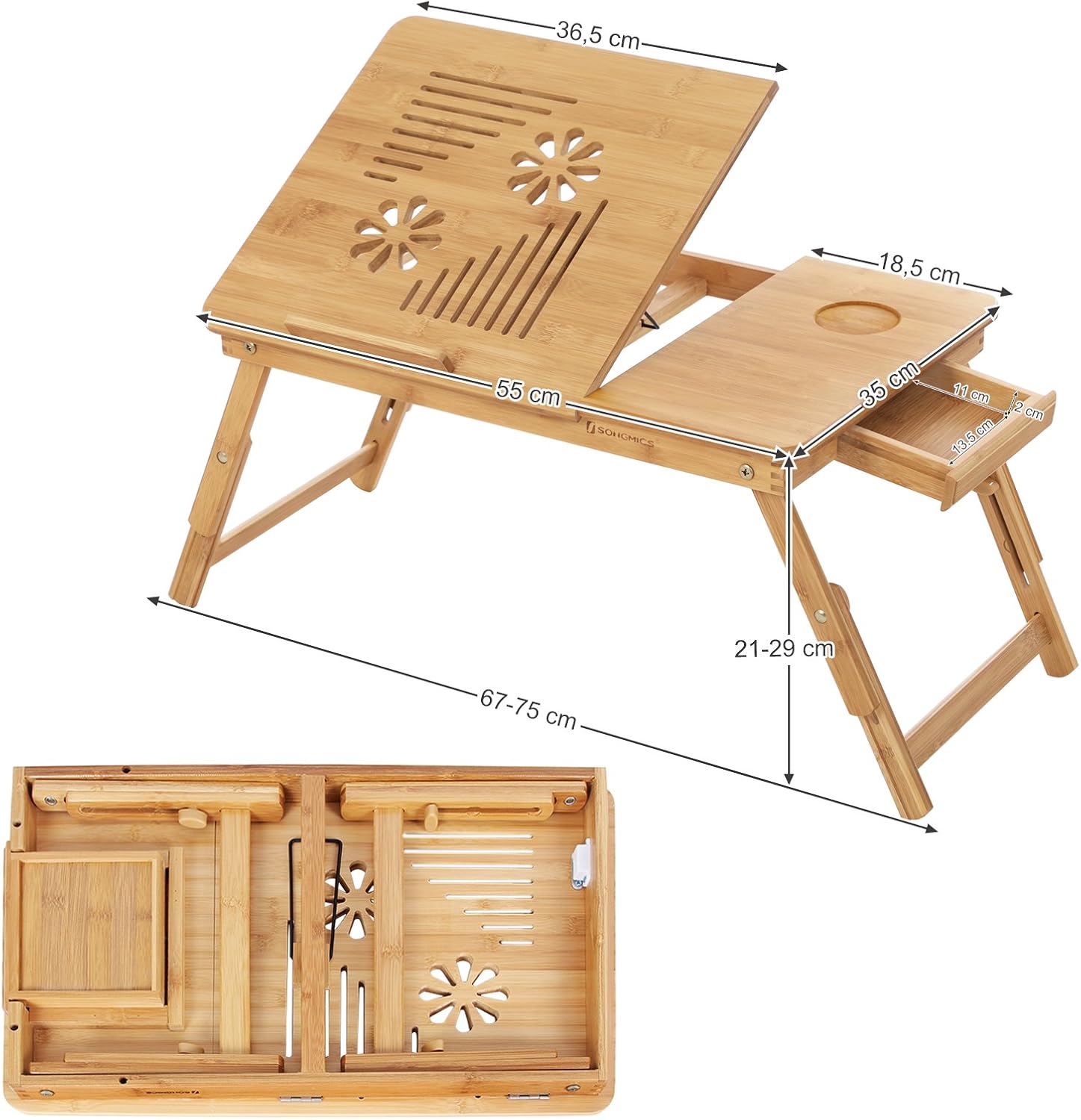 Detalle 2 de Laptoptisch LLD002 55 x 35 cm höhenverstellbar