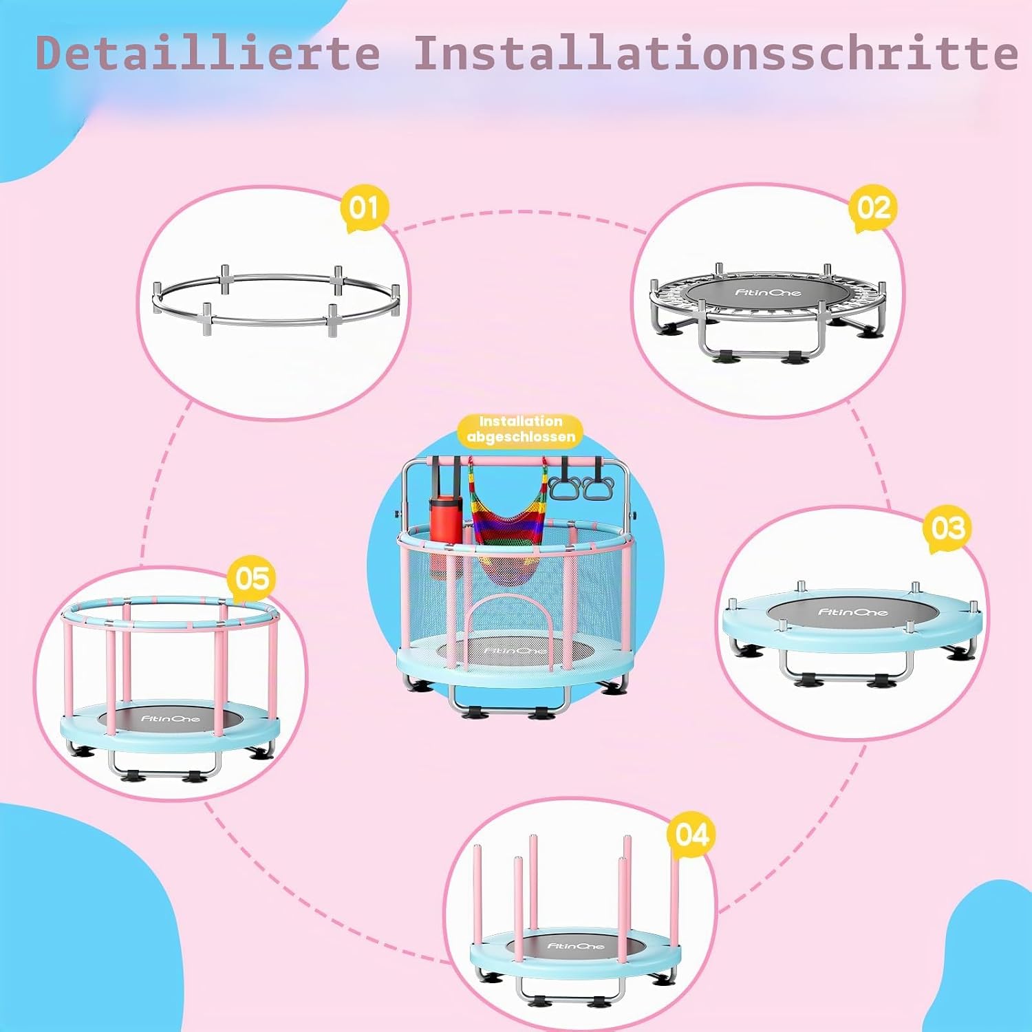 Thumbnail 6 de FitinOne Kindertrampolin 140 cm mit Schaukel und Turnstange (bis 200 kg) – Indoor & Outdoor Spielspaß