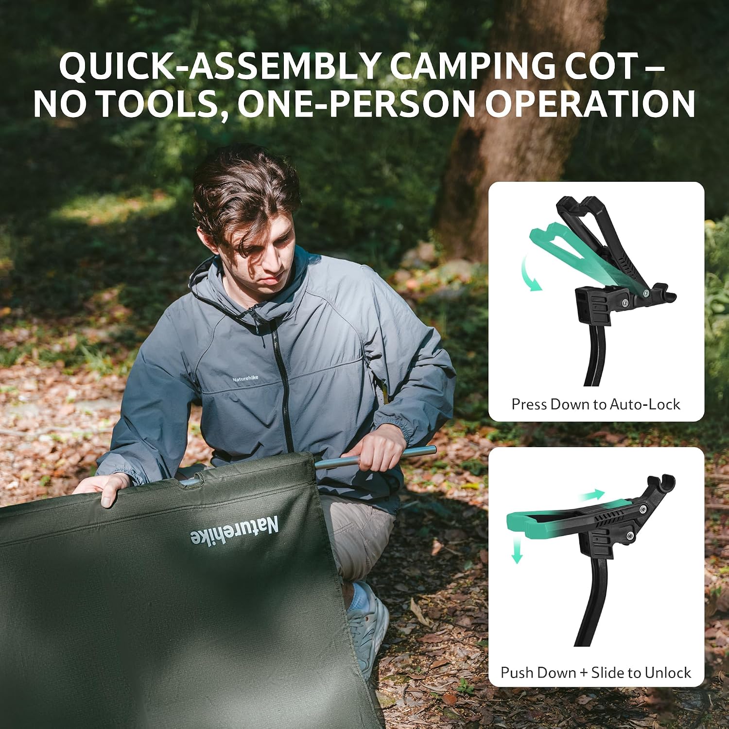 Detalle de Naturehike CNK2550WS020 Ultralight Folding Camping Cot, Green