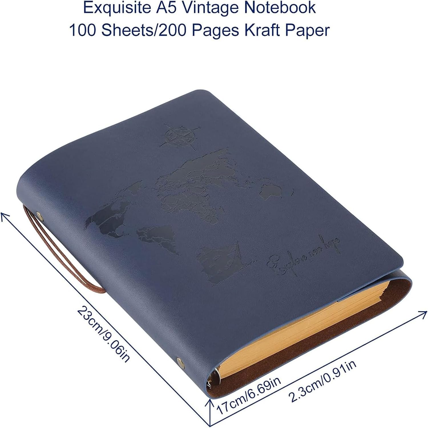 Detalle 2 de Aomiduo Weltkarte Notizbuch 200 Seiten – Nachfüllbar, A5, PU-Leder, 6 Metallringe