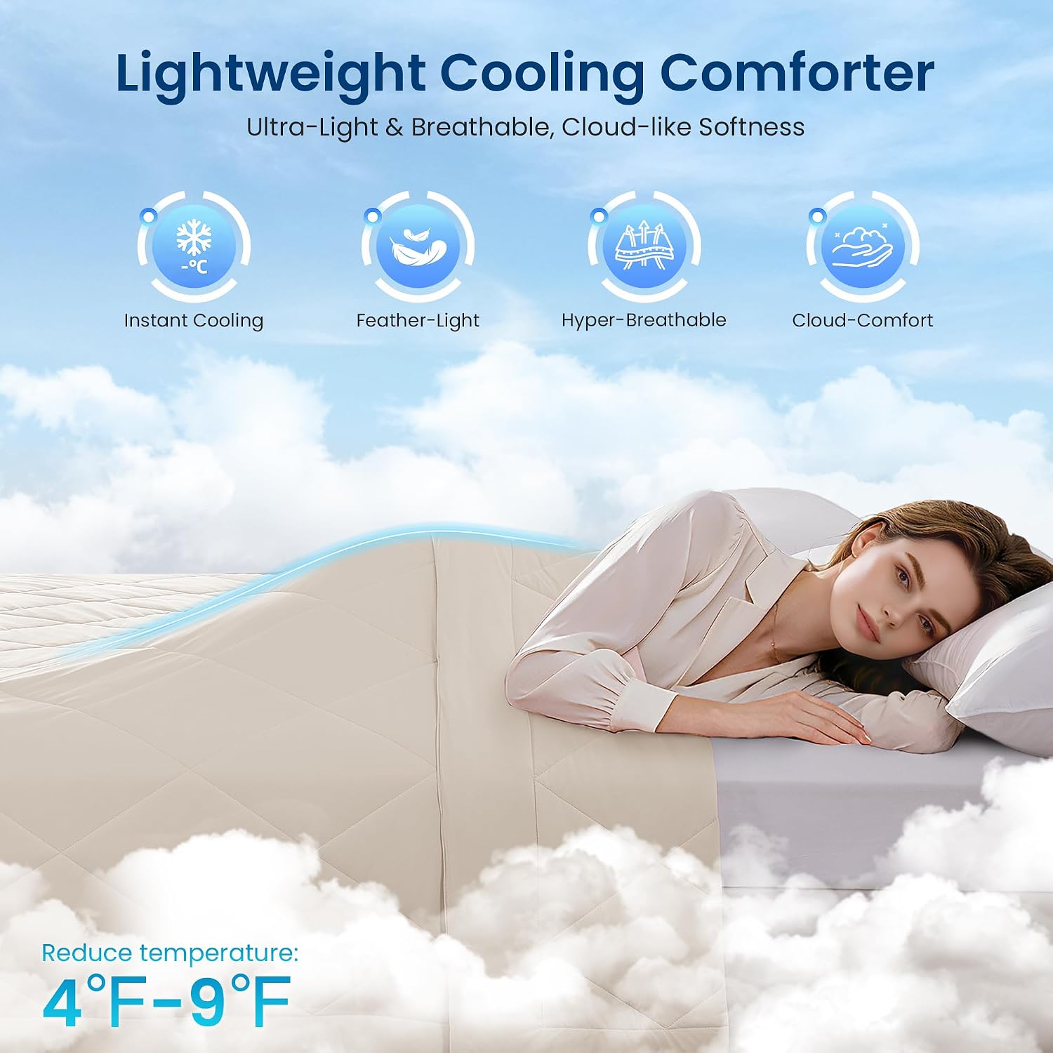 Detalle 2 de lasoftan SCLCOMT-BG-T Cooling Comforter, Twin/Twin XL, Beige, Lightweight
