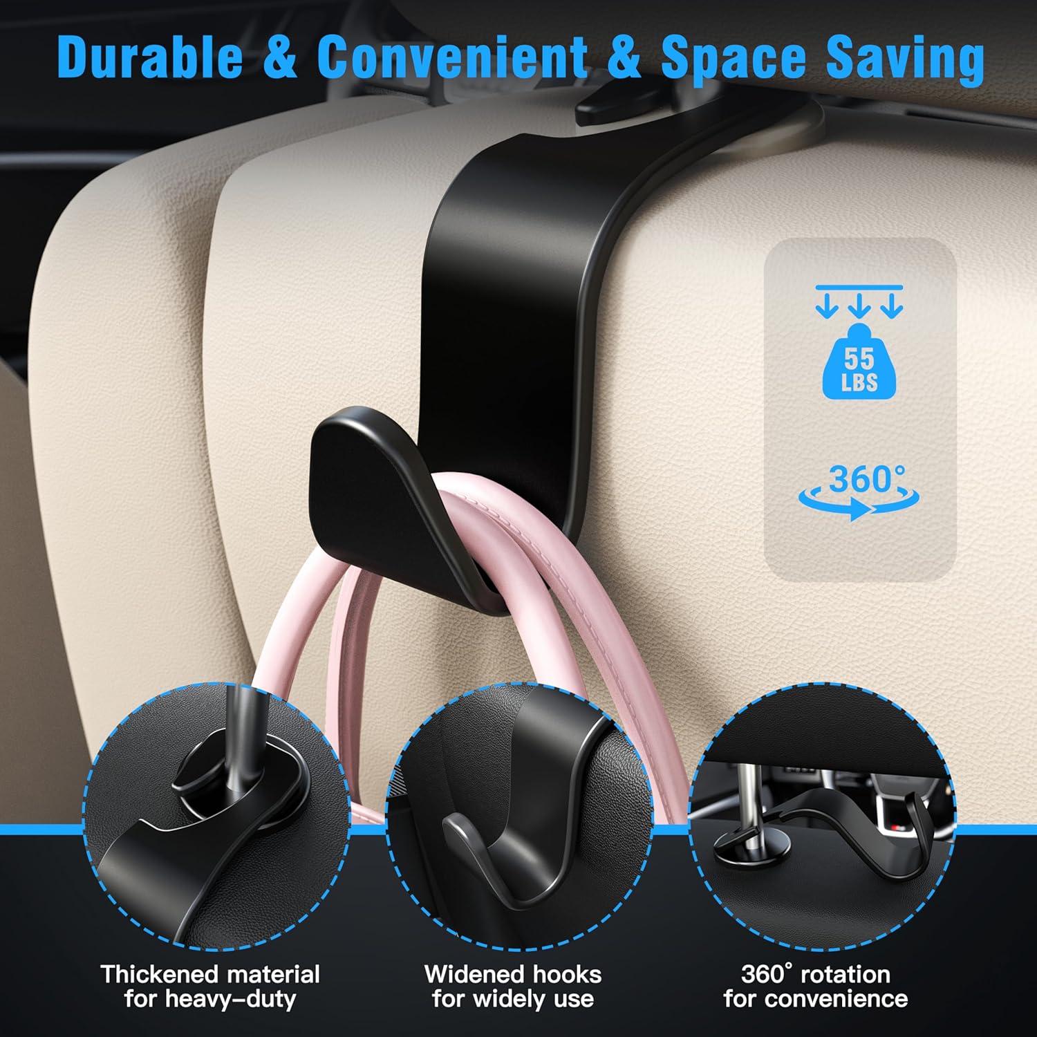 Thumbnail 4 de Amooca Car Seat Headrest Hook 4-Pack hanger for car