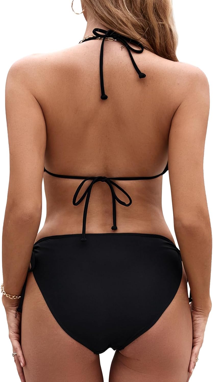 Thumbnail 3 de Genfien Damen Bikini-Set mit V-Ausschnitt & Triangel-Oberteil – Low-Waist mit Blumendruck