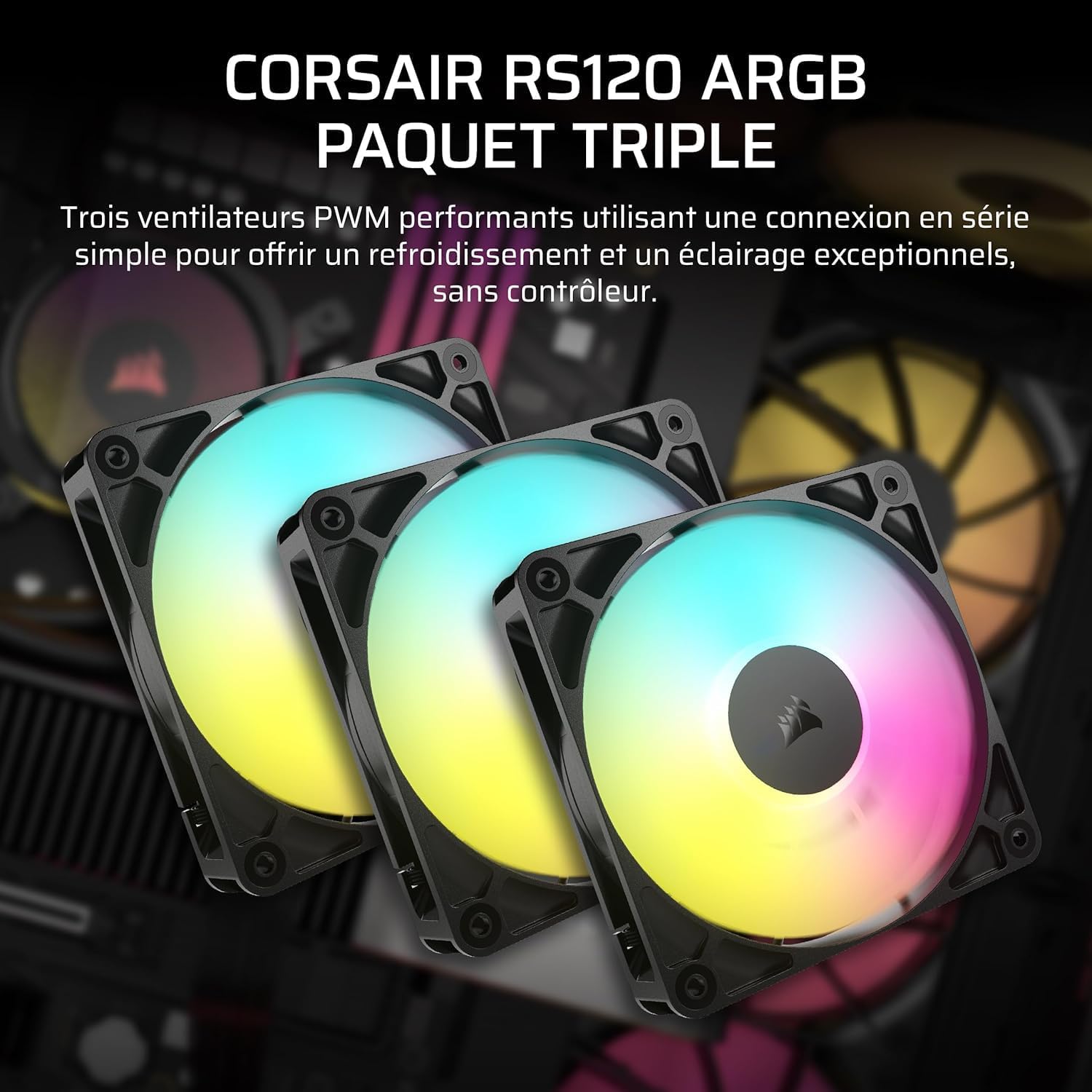 Detalle 2 de CORSAIR RS120 ARGB ventilateurs 120 mm, pack de 3 🖥