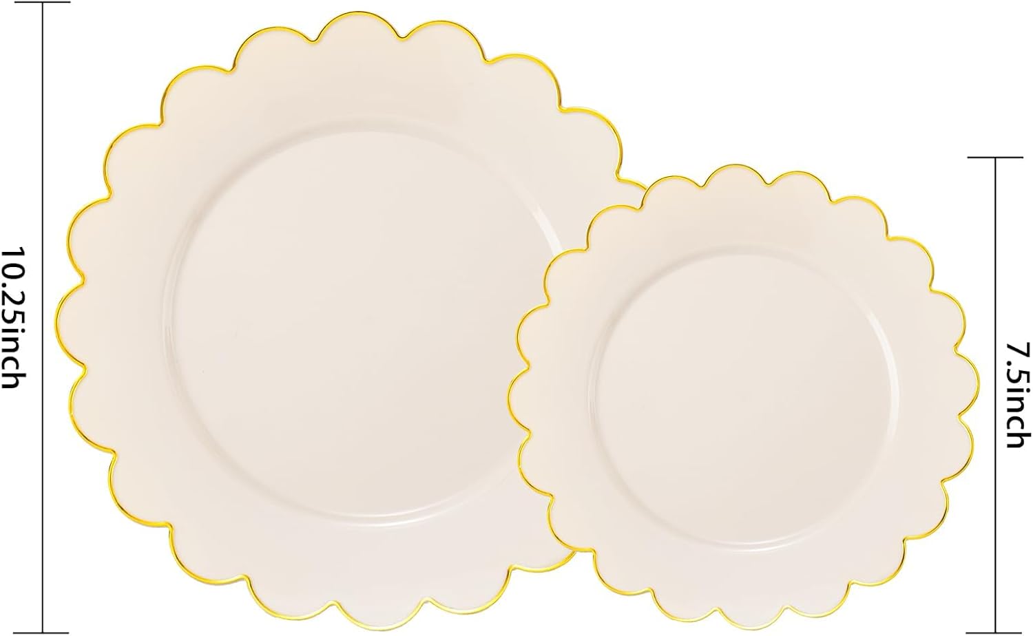 Detalle de LIYH 60 Pcs Ivory and Gold Scalloped Plastic Plates – Disposable Dinner & Dessert Plates Set