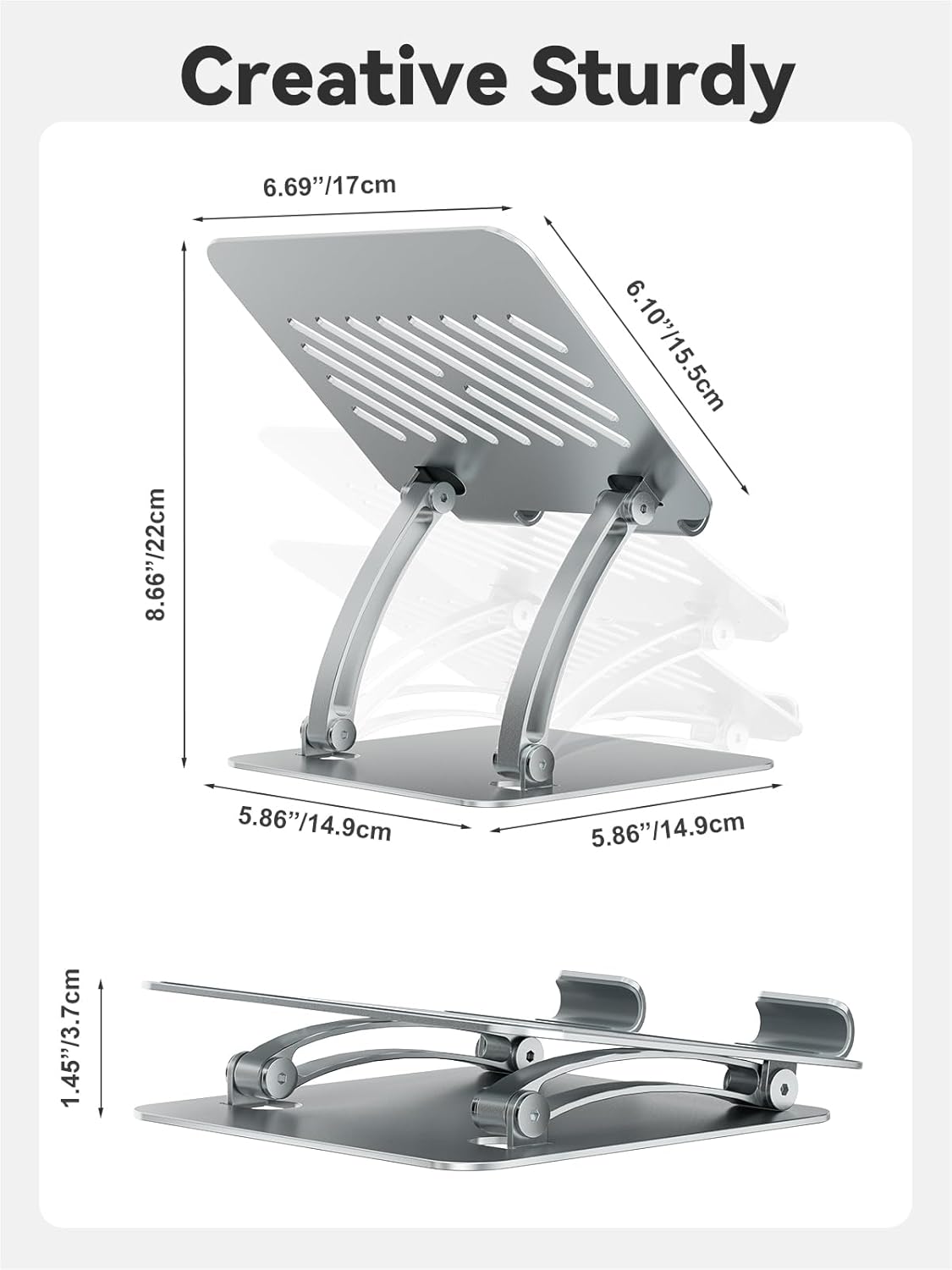 Thumbnail 5 de tounee Tablet Holder Stand (Dual Rod Adjustable Aluminium) for 4.7–16.5" tablets and portable monitors – Silver
