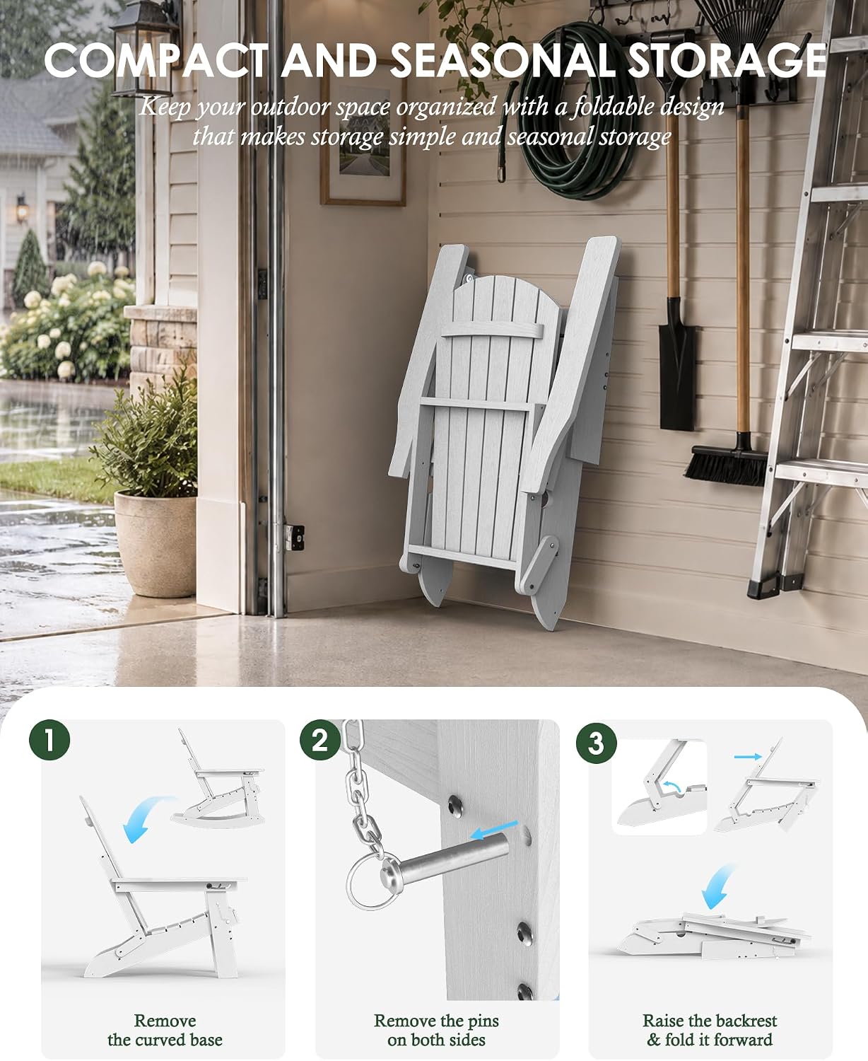 Thumbnail 6 de SUUNYN 4-in-1 Rocking Adirondack Chair with Footrest, White HDPE