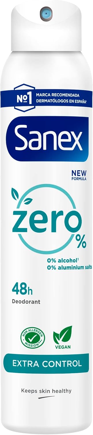 Detalle 2 de Sanex Zero% Extra Control Desodorante Spray 🧴 Pack 6x200ml