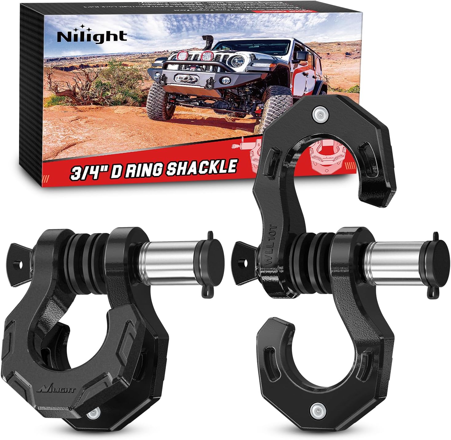 Detalle de Nilight 2 Pack 3/4" Mega D-Ring Shackles with 7/8" Screw Pin (68,000LBS Break Strength) for Off-Road Recovery