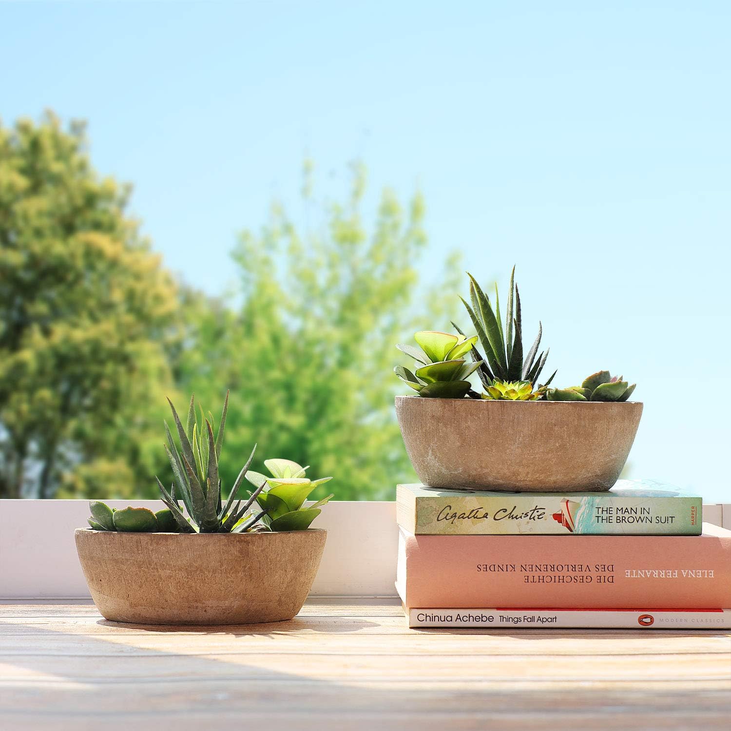 Detalle de T4U Set of 2 Small Artificial Potted Plants, Dark Green Indoor Decor