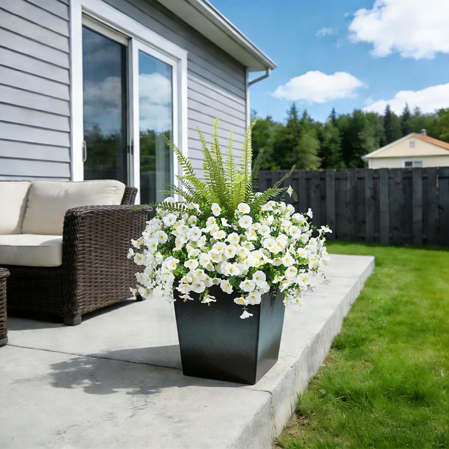 Thumbnail 5 de Hrobek Faux Morning Glory & Tall Fern Artificial Flowers for Outdoor or Indoor Decor (13 Bunches, White)