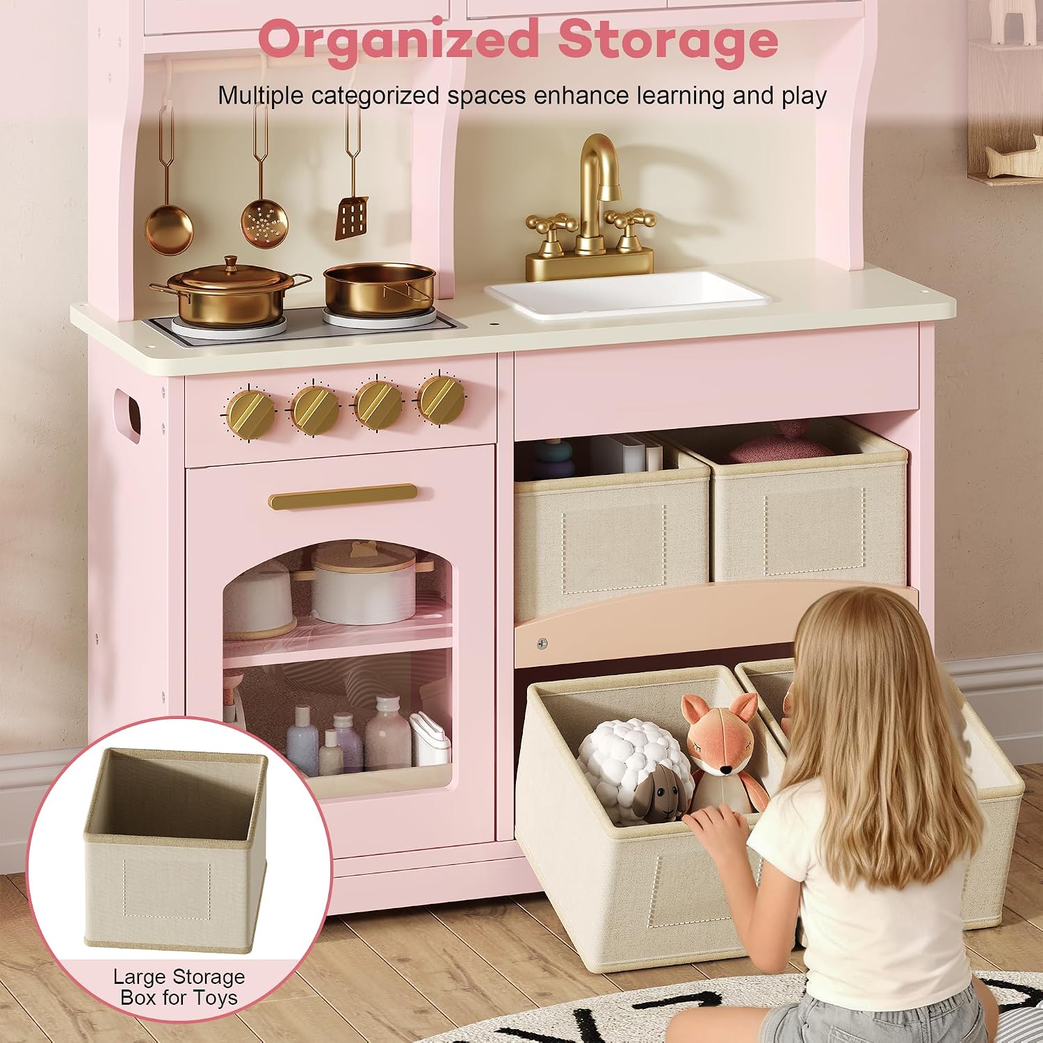 Detalle 2 de Knoworld Wooden Play Kitchen for Kids, Pink