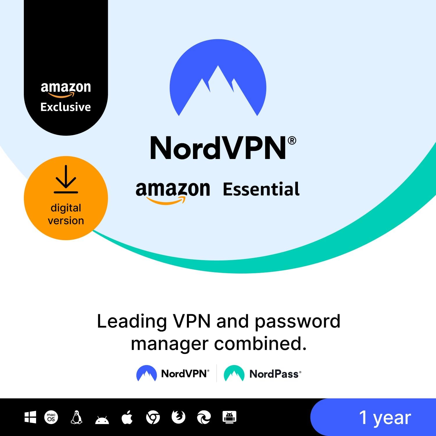Detalle de NordVPN Amazon Essential: VPN + Password Manager for up to 10 devices (1 year) – practical security you can rely on