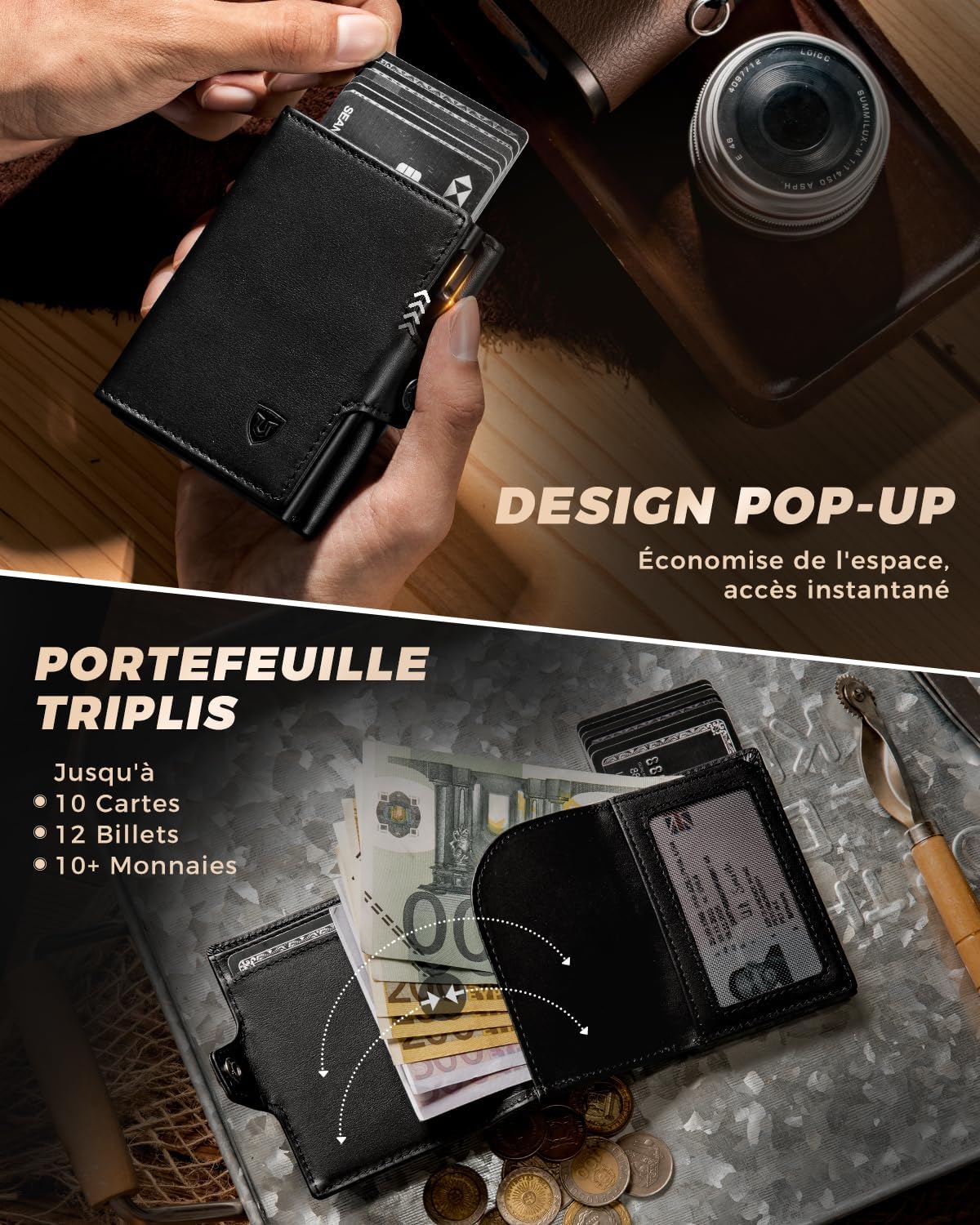 Detalle 1 de LORZOR Porte Carte Homme Cuir 10 cartes