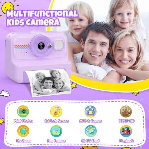 Thumbnail 1 de HiMont Camara Fotos Infantil Instantánea HD/1080P para niños (con tarjeta 32G y papel de impresión)