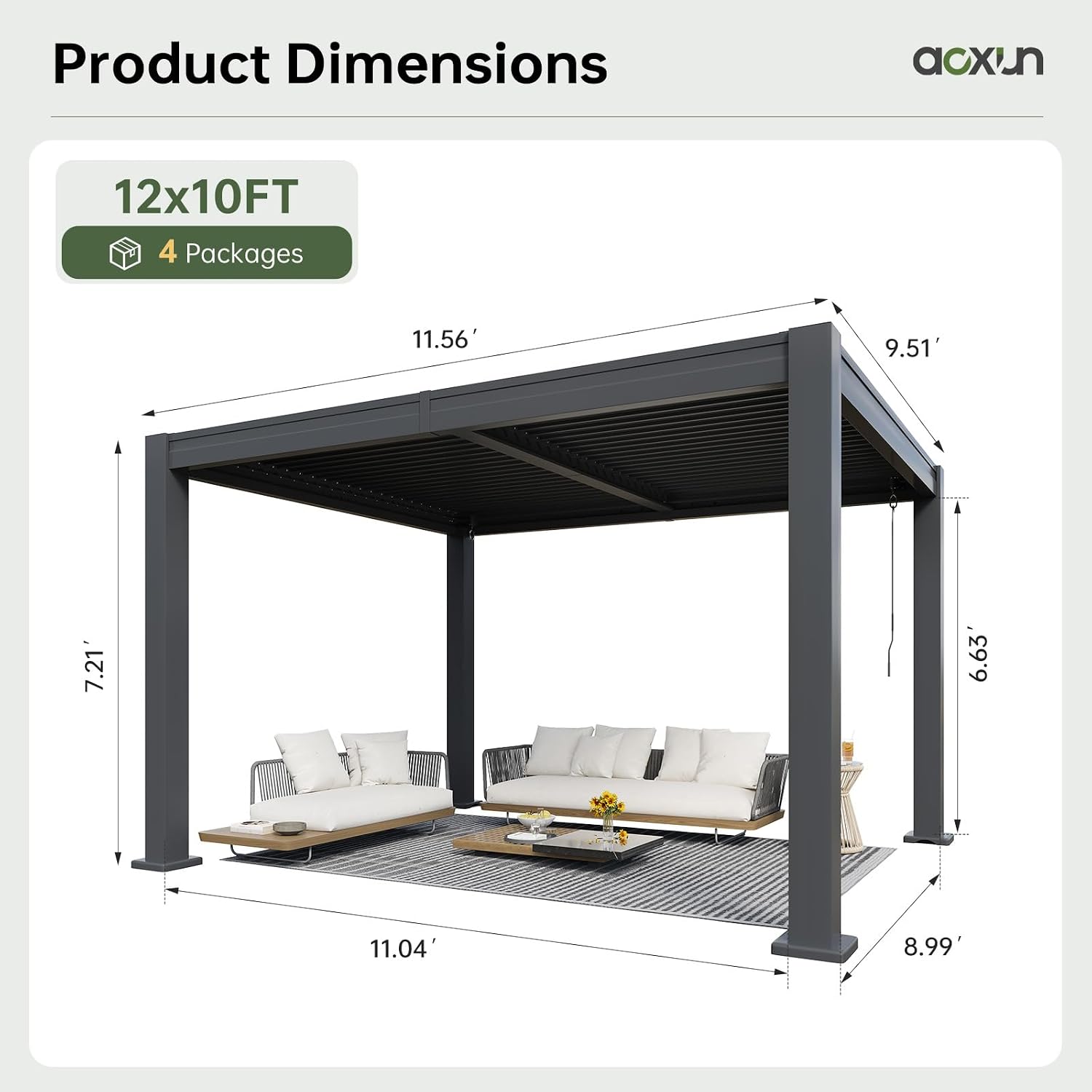Thumbnail 6 de Aoxun G43049-1210BK-AX 10x12 Louvered Metal Pergola with Drainage