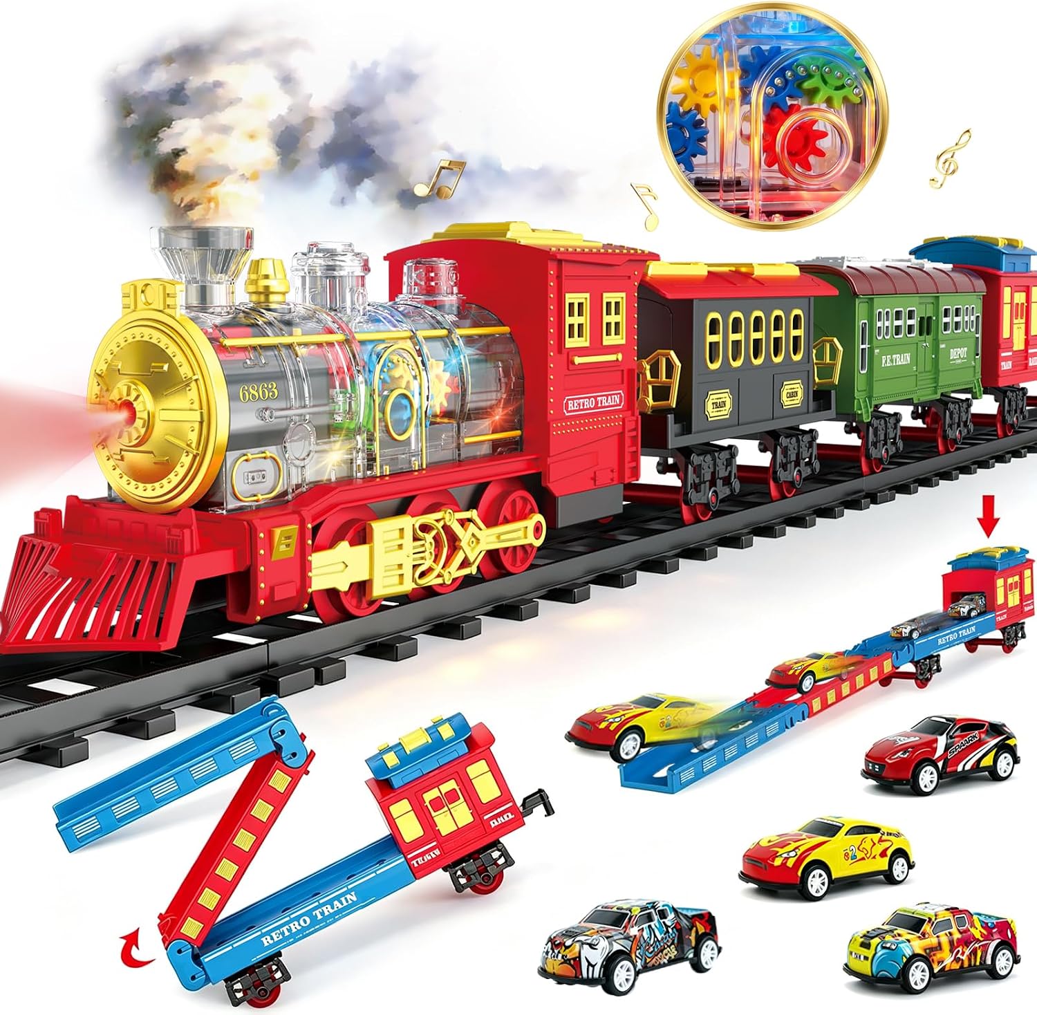 Detalle de BUBUQE Electric Train Set Toy with Lights, Sound and Smoke