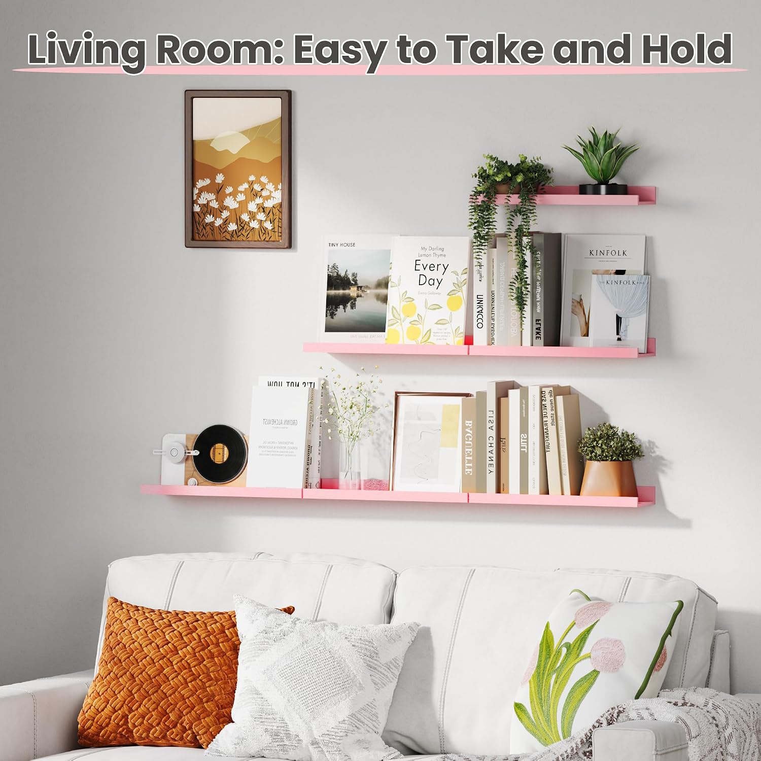 Thumbnail 5 de upsimples Pink Shelves for Wall – 6-Pack Wall Mounted Wood Shelves