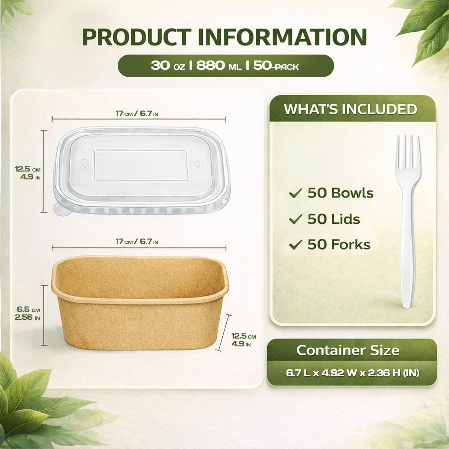 Detalle 2 de TOPtoper 50 Pack 30 oz Disposable Meal Prep Containers with Lids and Forks