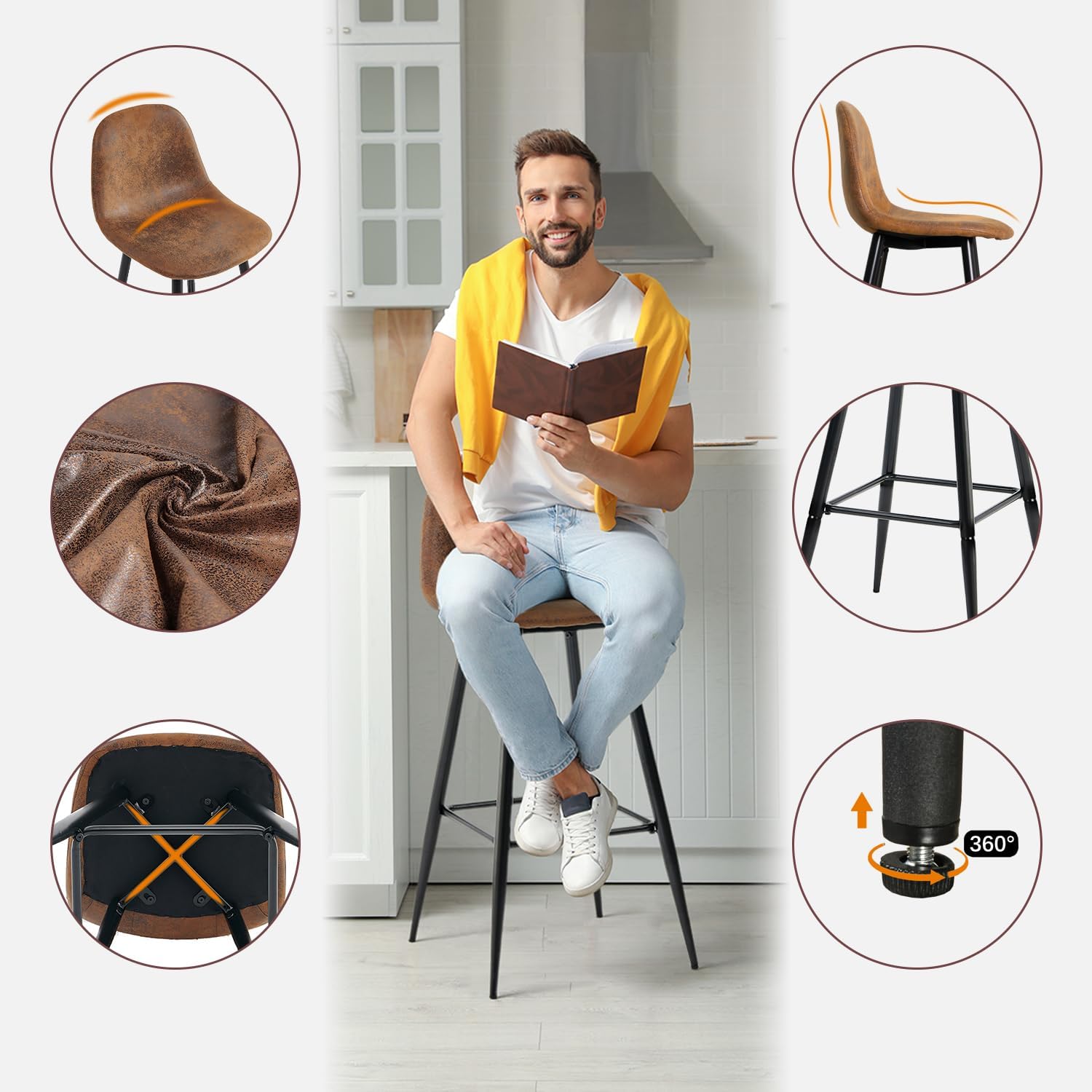 Thumbnail 4 de MEUBLE COSY set di 4 sgabelli da bar con poggiapiedi, altezza 72,5 cm e schienale