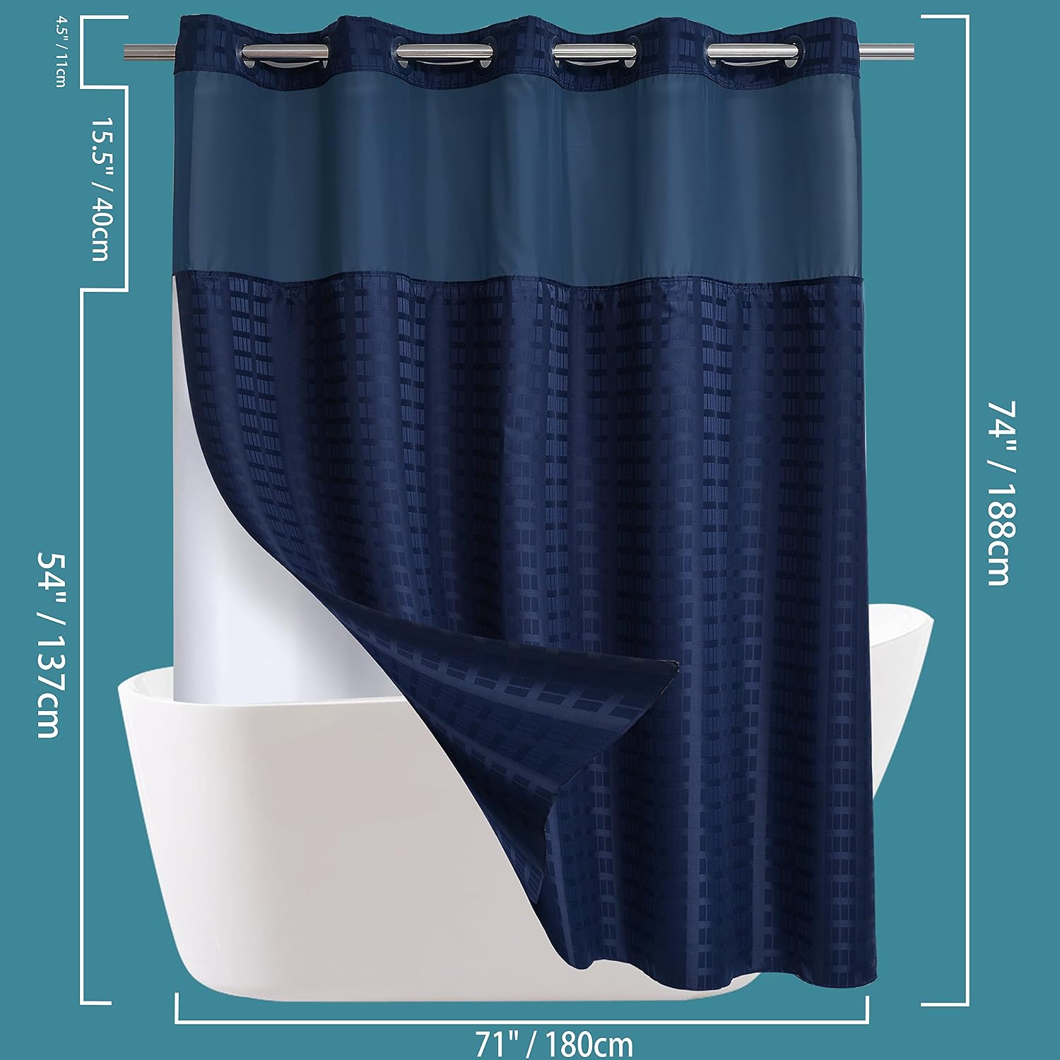 Thumbnail 5 de Conbo Mio Check-Dark Blue Shower Curtain with Snap-In Liner, 71" x 74