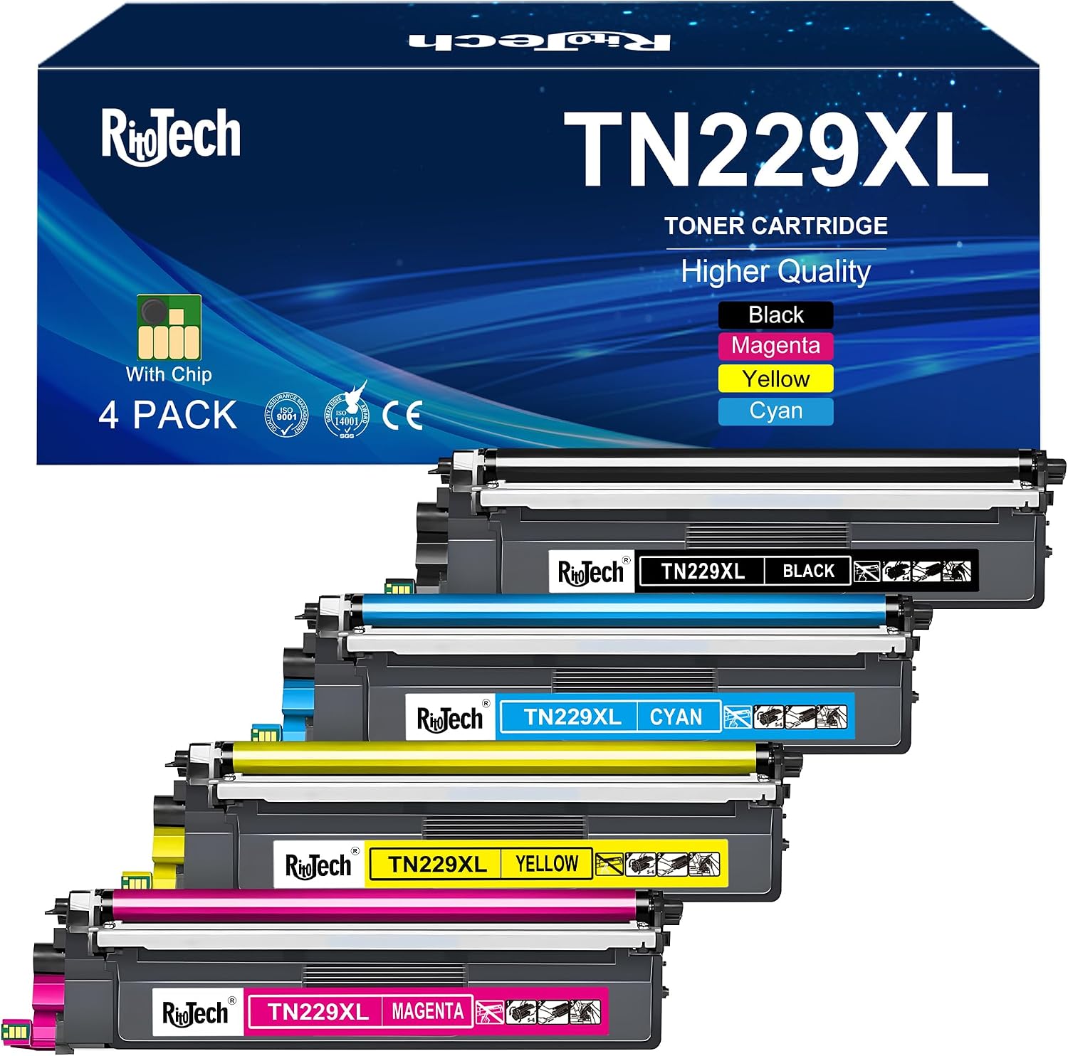 Detalle de RitoTech TN229XL Compatible Toner Cartridge 4-Pack for Brother Printers