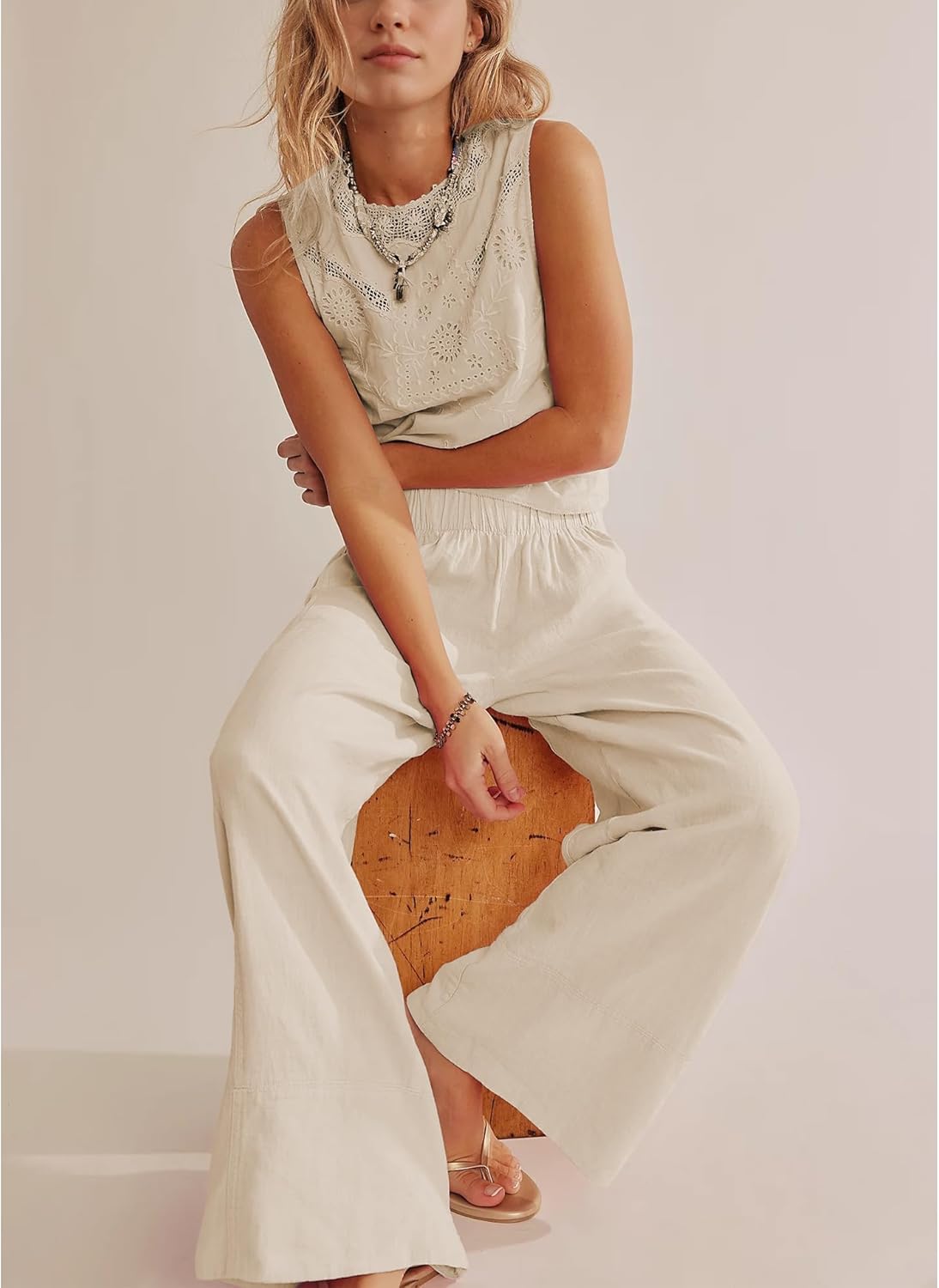 Detalle 2 de SeeLuNa Linen Pants for Women: Cotton Baggy Boho Palazzo with Pockets
