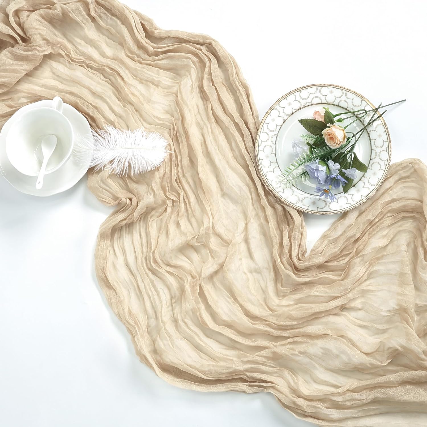 Thumbnail 5 de pepmily 6 Pack Beige Cheesecloth Table Runner (35 x 120 in) Boho Gauze Fabric