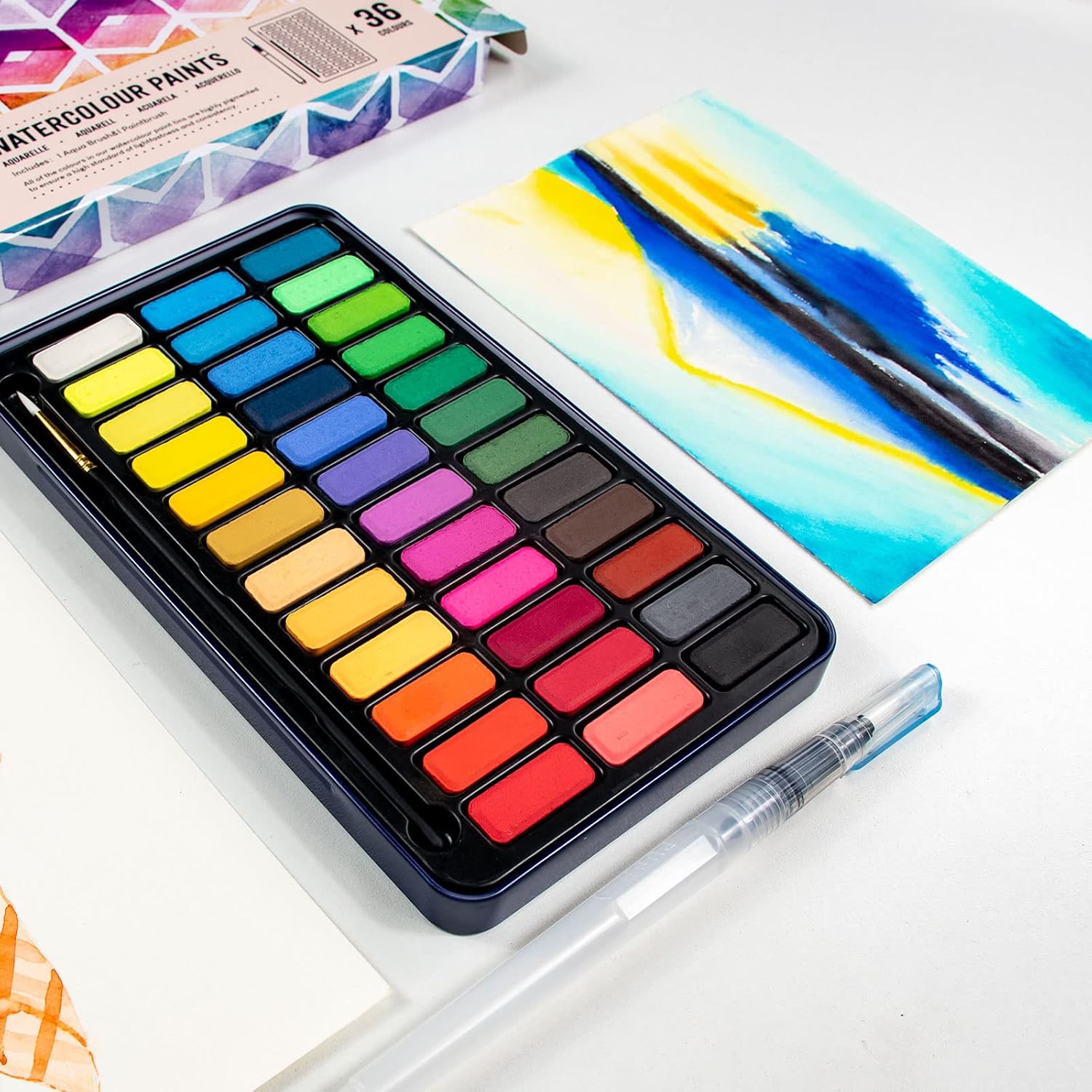 Detalle de STATIONERY ISLAND Watercolour Paint Set Pro — 36 Full Pan in Portable Travel Tin