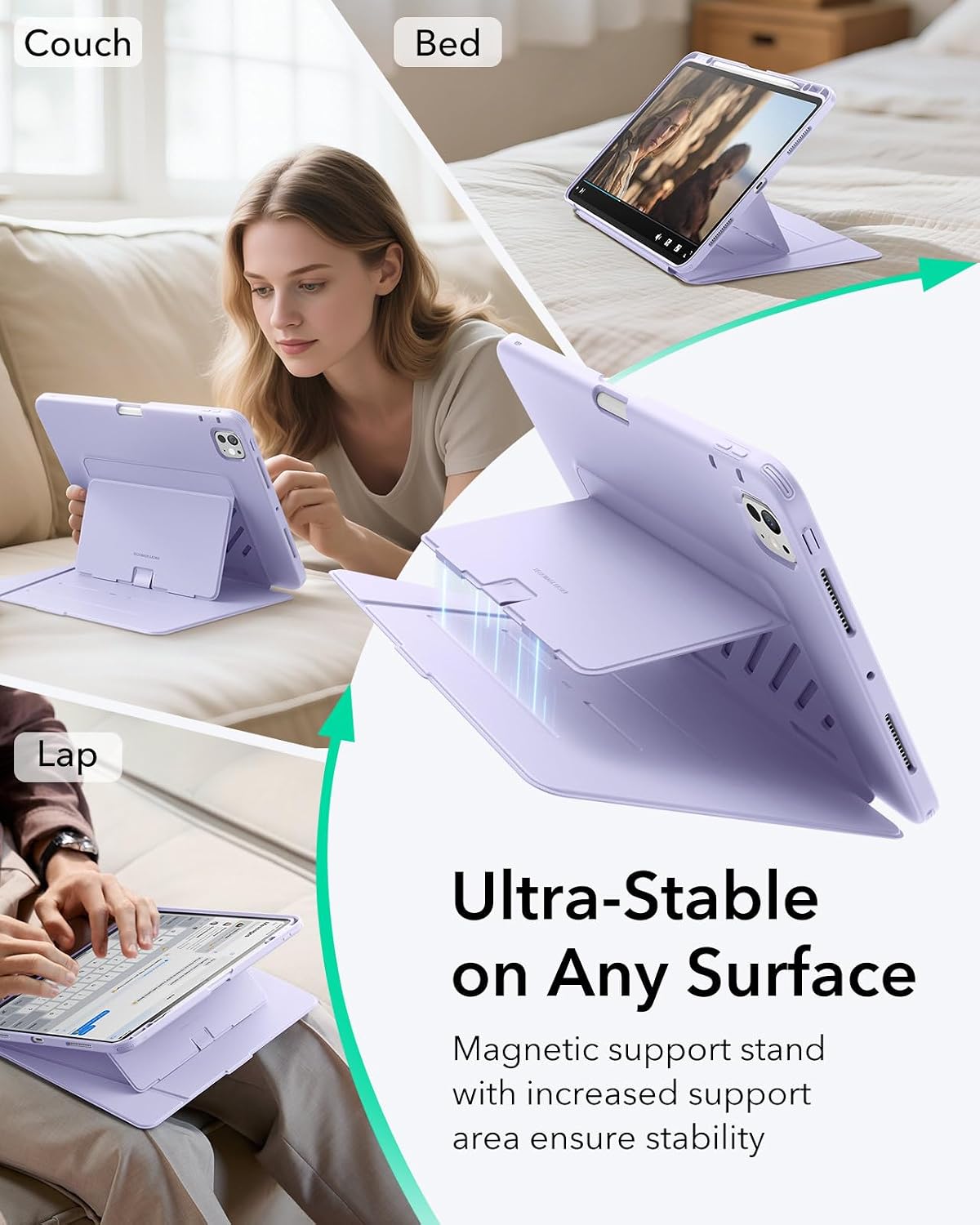 Detalle de ESR Hülle für iPad Pro 13 Zoll (M5/M4) 2025/2024 – vertikaler Ständer, Multi-Winkel, Stifthalter, Violett