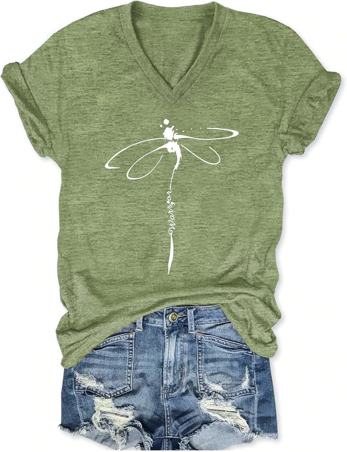 Detalle de Women's V-Neck Dragonfly Tee: Cute Summer Graphic Shirt