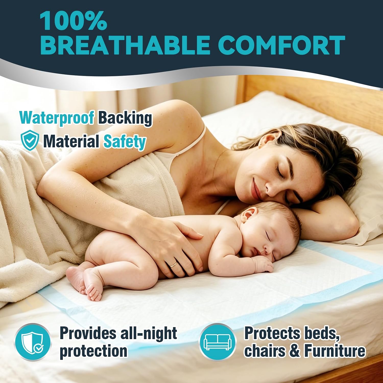 Thumbnail 5 de AAY 50 Count Extra Large Disposable Underpads (40" x 36"), Ultra-Absorbent, Leak-Proof Bed Pads for Adults, Elderly, and Kids