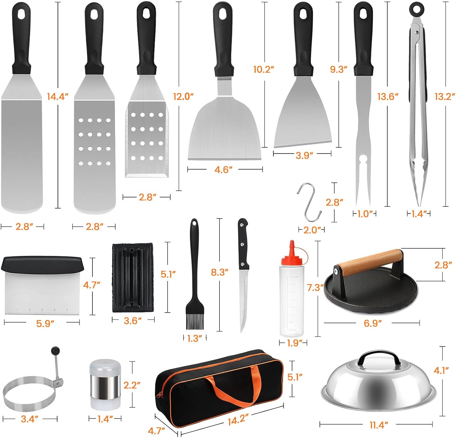 Detalle de CenGoes BBQ Griddle 32-Piece Stainless Steel Flat-Top Grill Tool Set
