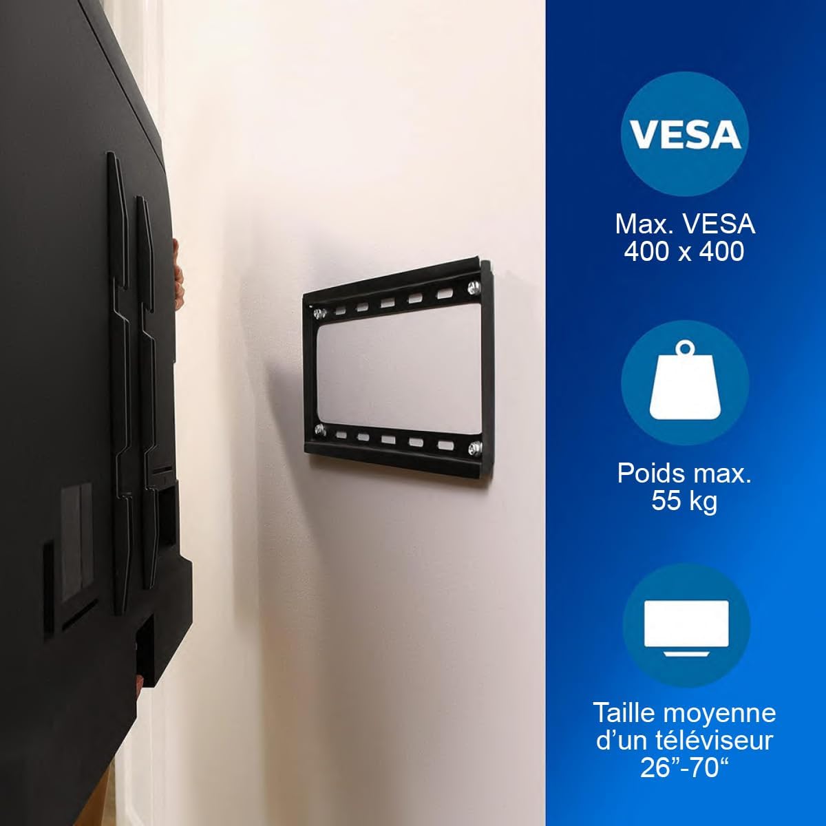 Detalle de Support mural TV Philips universel – ultra-fin, 26–70 pouces, VESA 400×400, charge 55 kg
