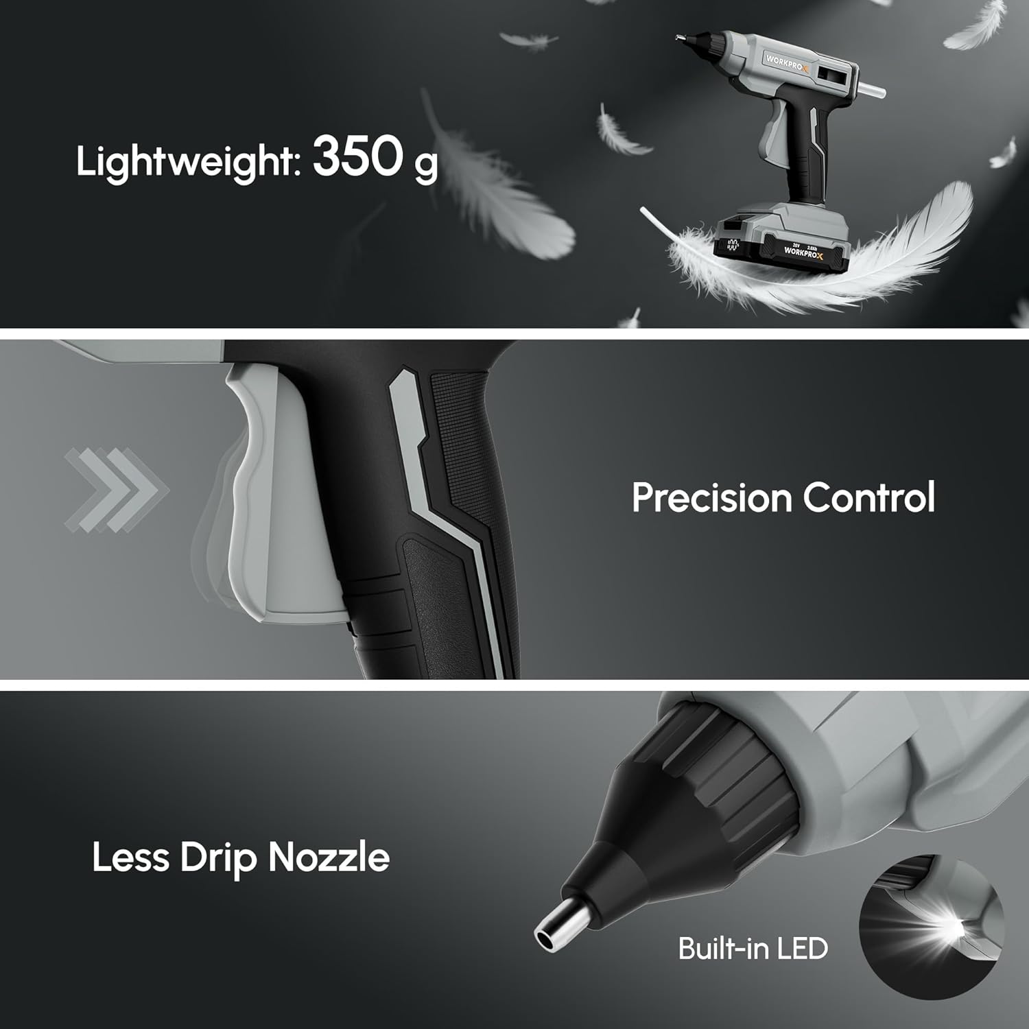 Thumbnail 6 de WORKPROX 80 W Cordless Hot Glue Gun with 90-Minute Runtime and 20-Piece Glue Sticks