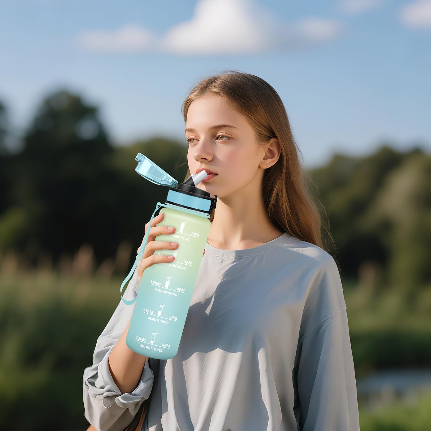 Detalle de Mulbijeo borraccia da 1 litro con cannuccia, BPA free e anti-perdita