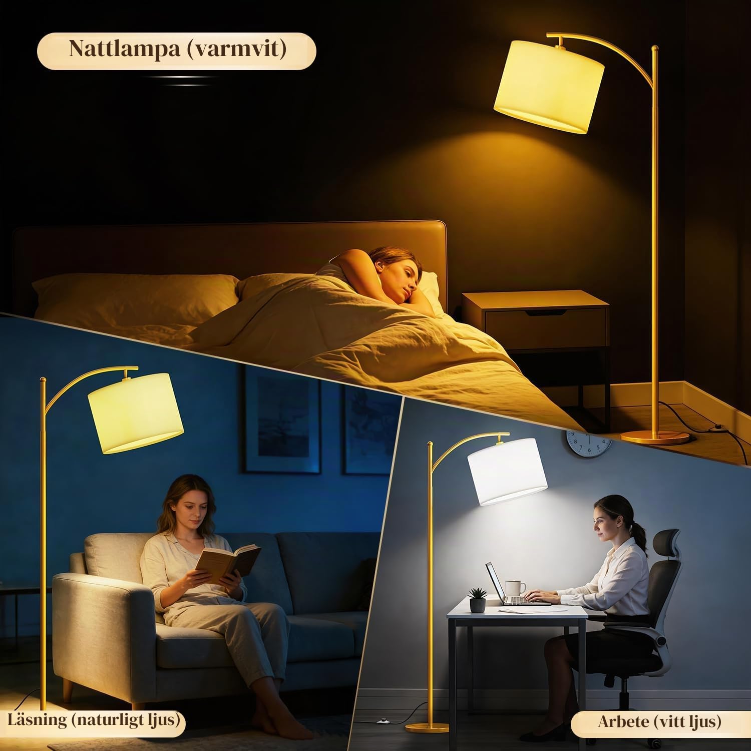 Detalle 1 de GLUROO 01 golvlampa i guld med fjärrkontroll och dimbar LED-belysning
