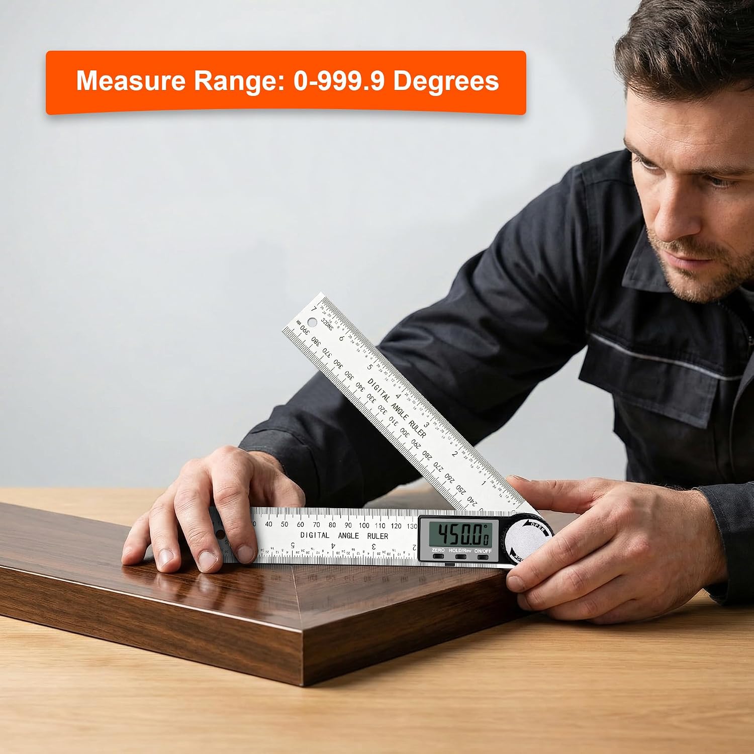 Detalle de Digital Angle Finder 0-360° — Stainless Steel Protractor with LCD Display