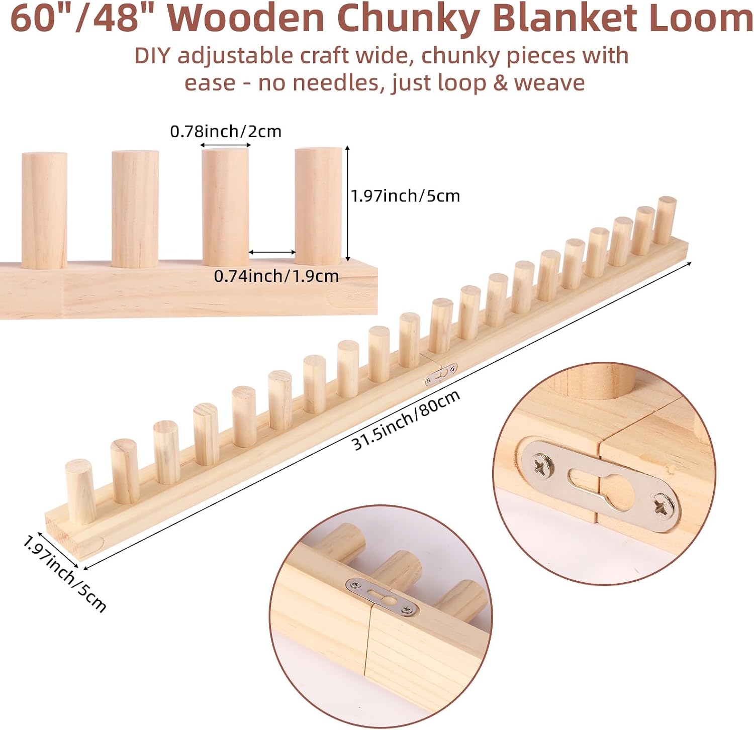Thumbnail 2 de MEVOME Solid Wood Chunky Blanket Loom, Foldable, 32″, 48″ and 64″