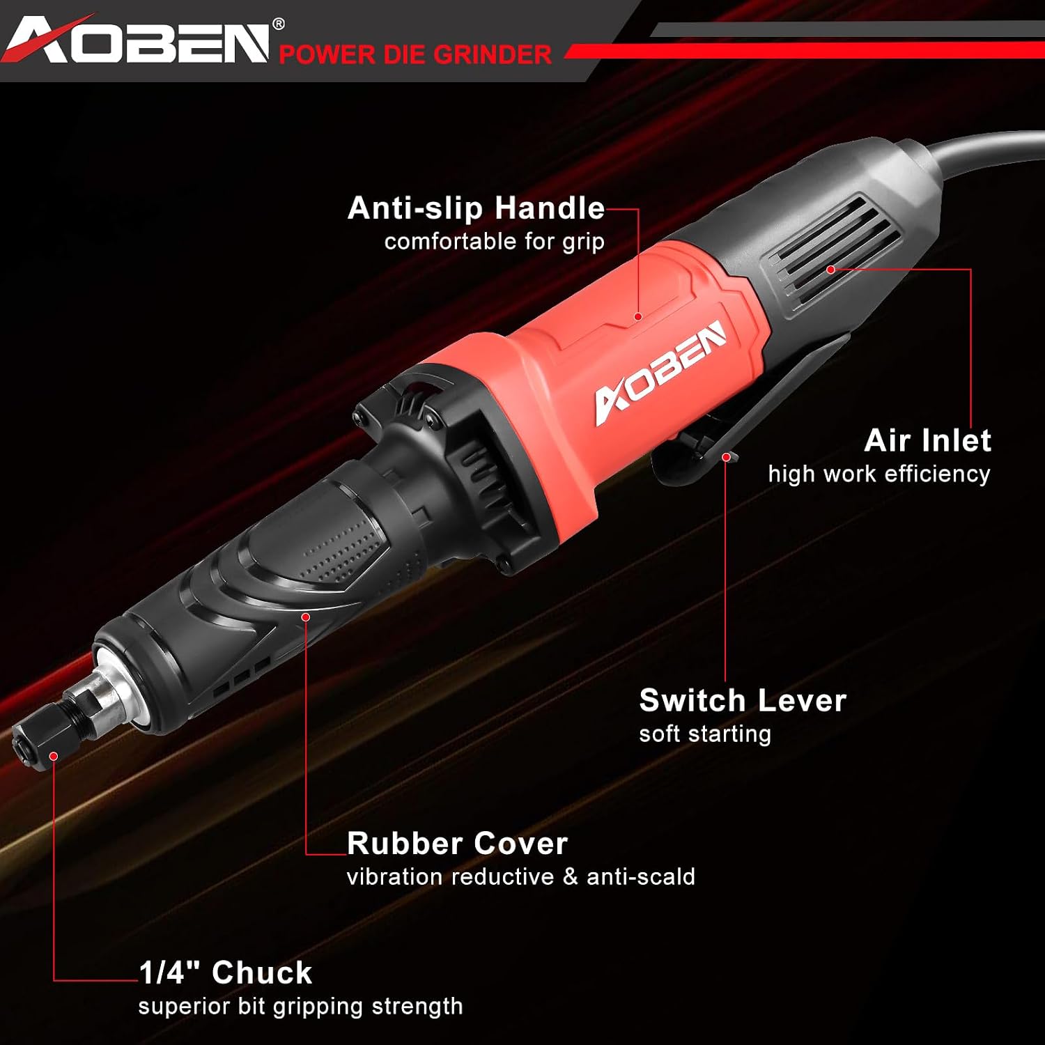 Detalle 2 de AOBEN AT3504X Power Electric Die Grinder, 28,000 RPM, 1/4-Inch Collet