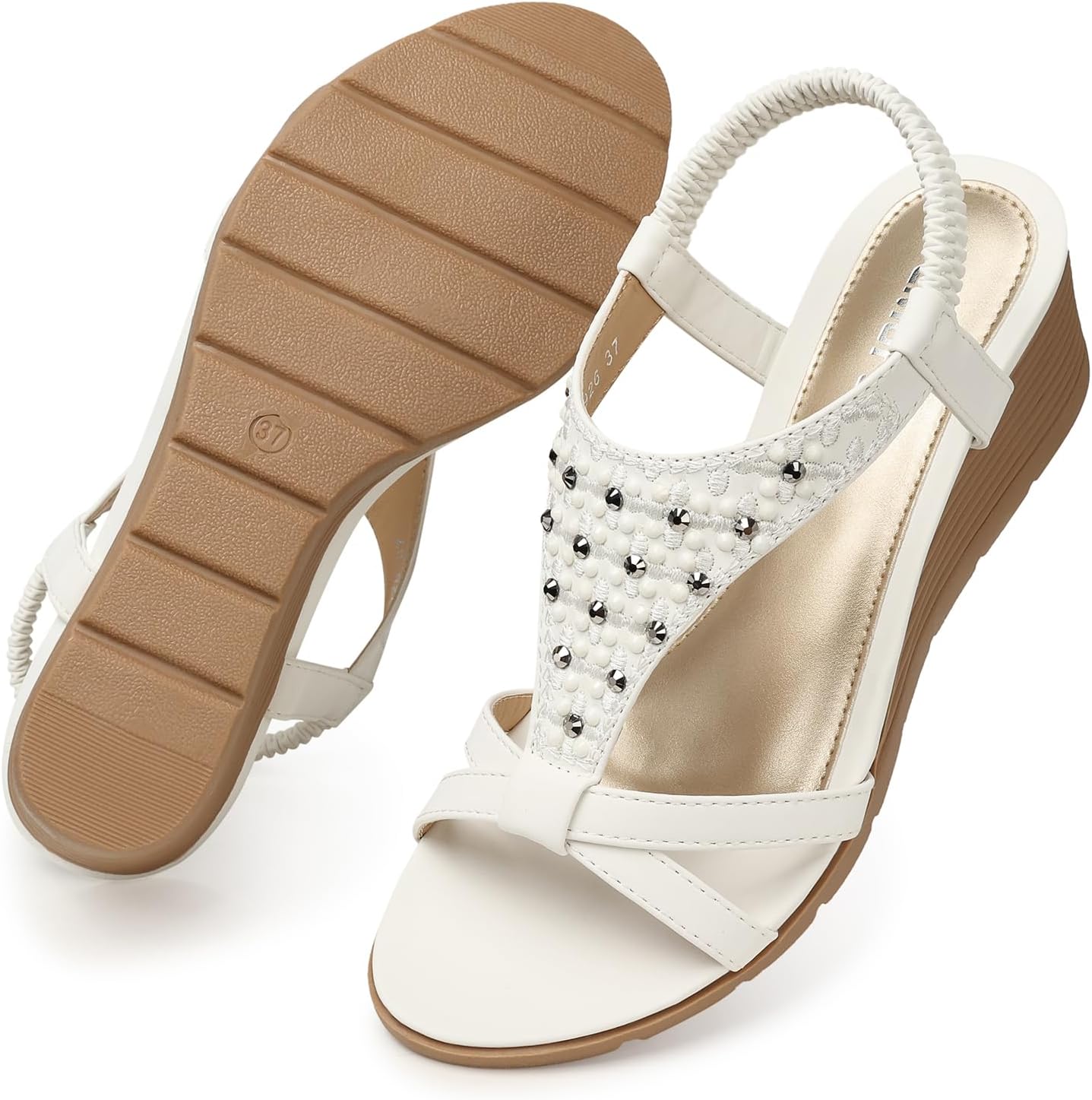 Thumbnail 6 de TEMOFON Women's Low Wedge Heels Summer Dressy Platform Sandals with Elastic Ankle Strap