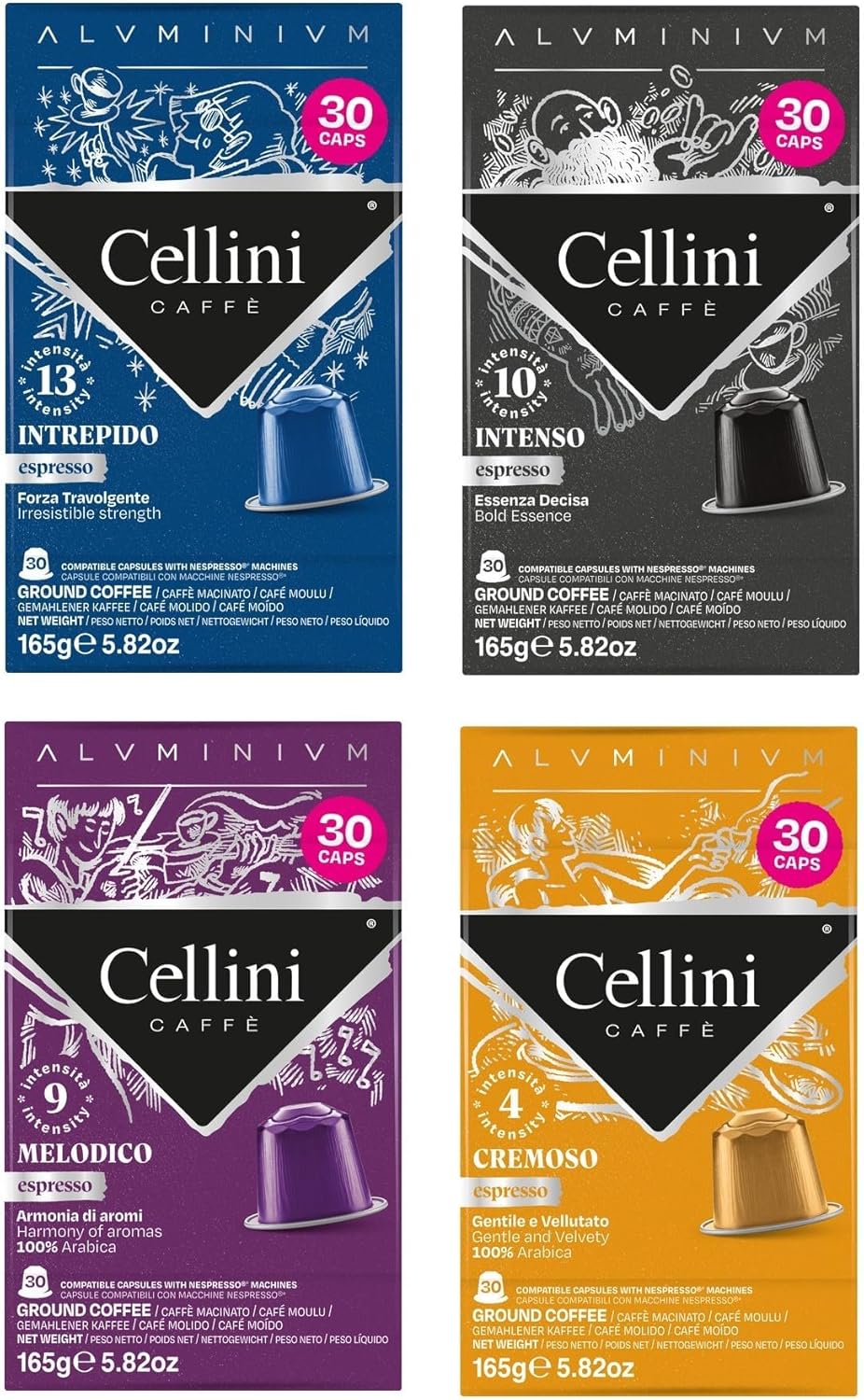 Detalle de Café Cellini Capsules Aluminium Compatibles Nespresso – Kit de dégustation 120 pcs