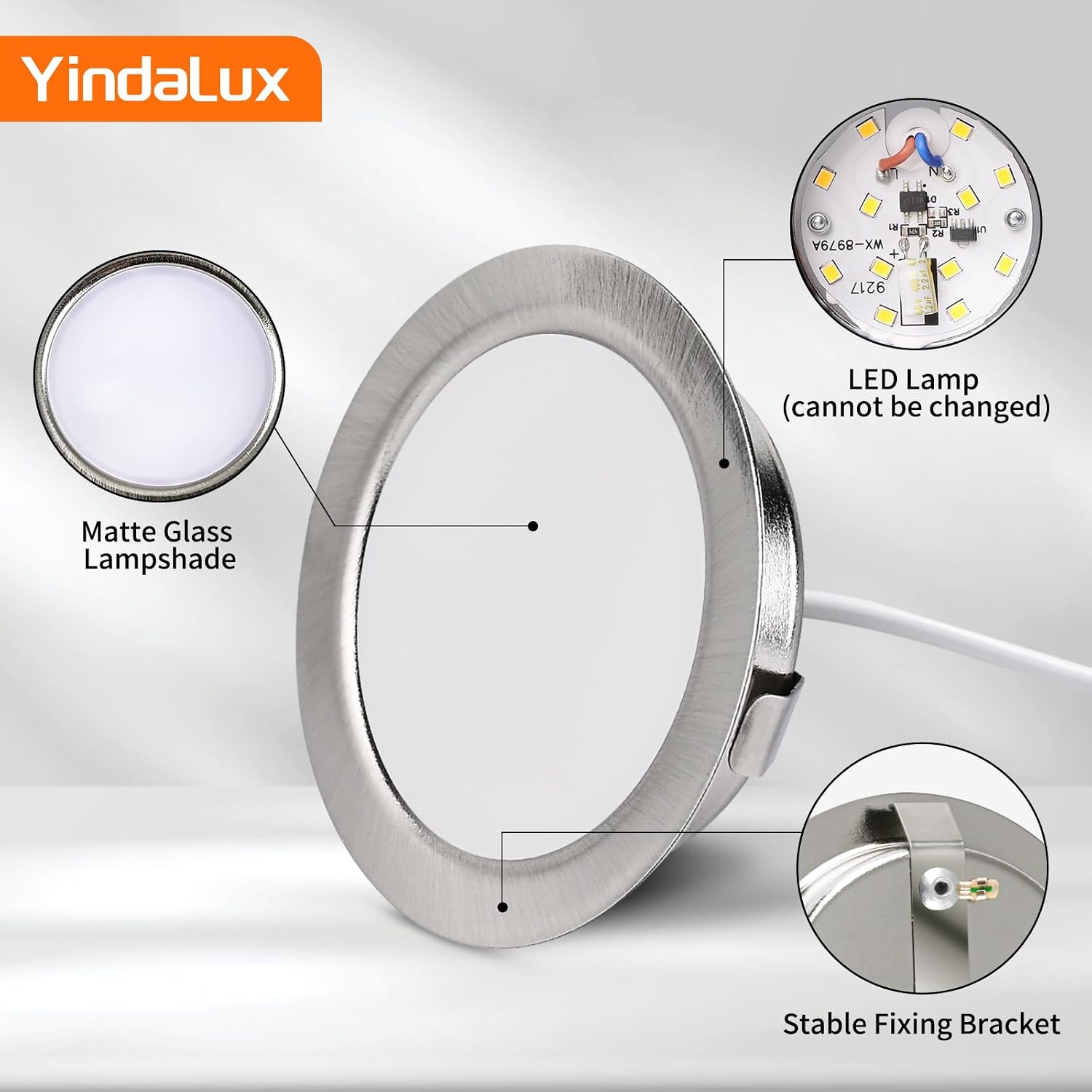 Detalle 2 de YindaLux 3er-Set LED-Einbaustrahler 230V, 3W, 3000K (3 x 300 lm), IP44 – ultra flach für Möbeleinbau