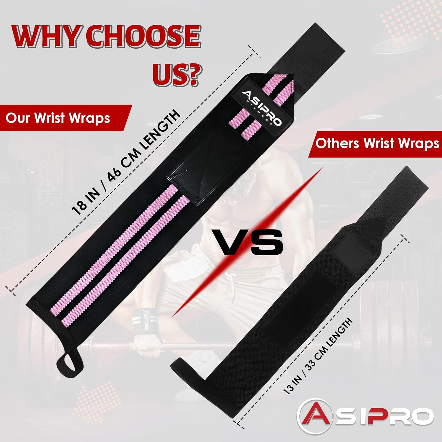 Detalle de ASIPRO Zwart en Roze Cotton Weightlifting Wrist Wraps, One Size, 2-Piece