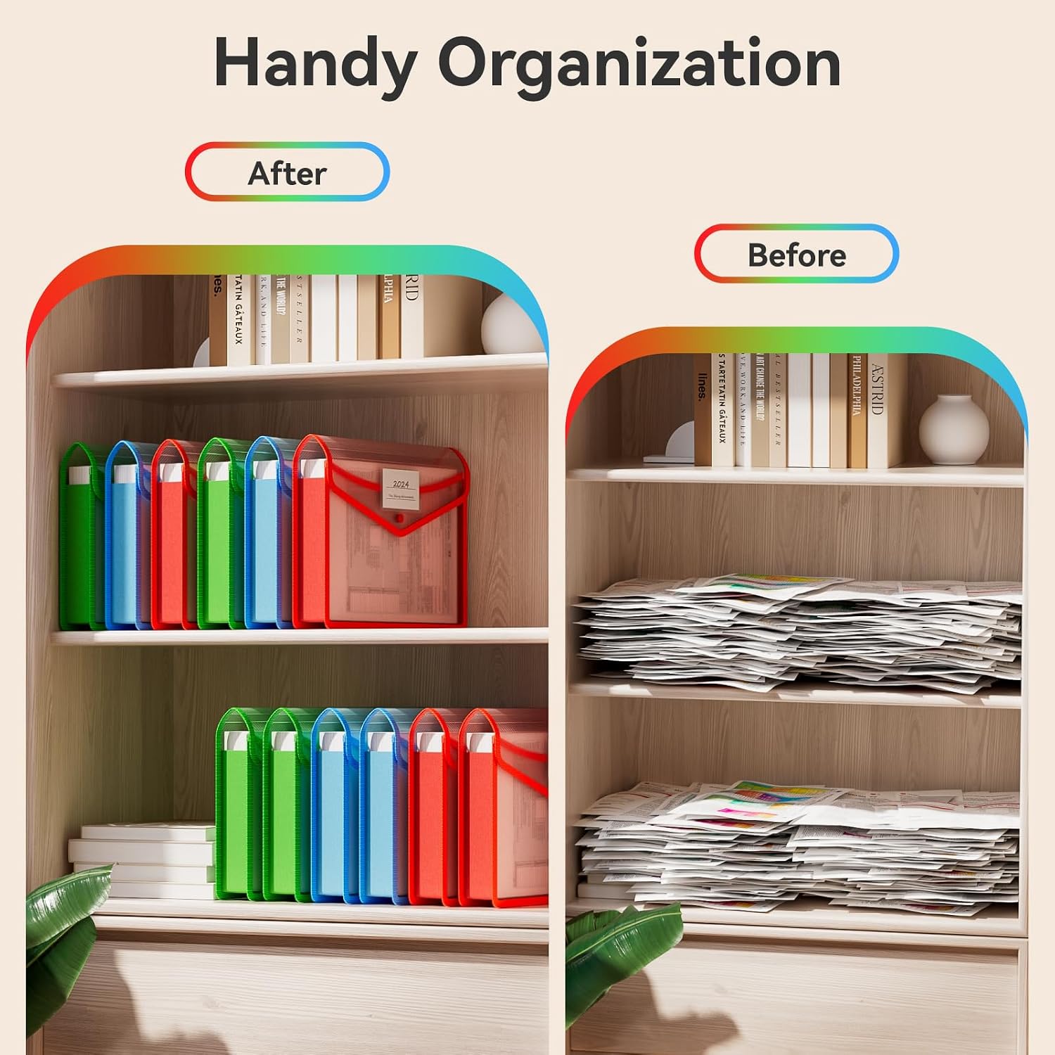 Detalle 2 de ABC life 6-Pack Expanding File Folders, Letter/A4, RGB Colors, Snap Closure
