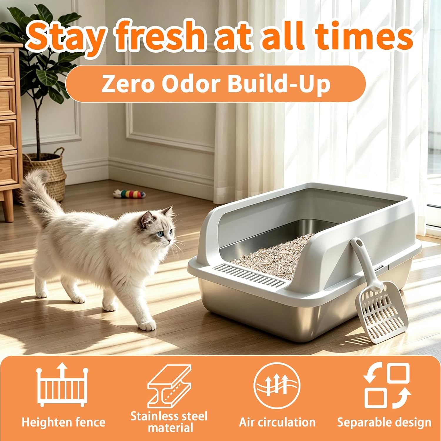 Detalle 2 de Camvivid Cam-US-OTCLBox-abs-2-1 Stainless Steel Cat Litter Box with Lid