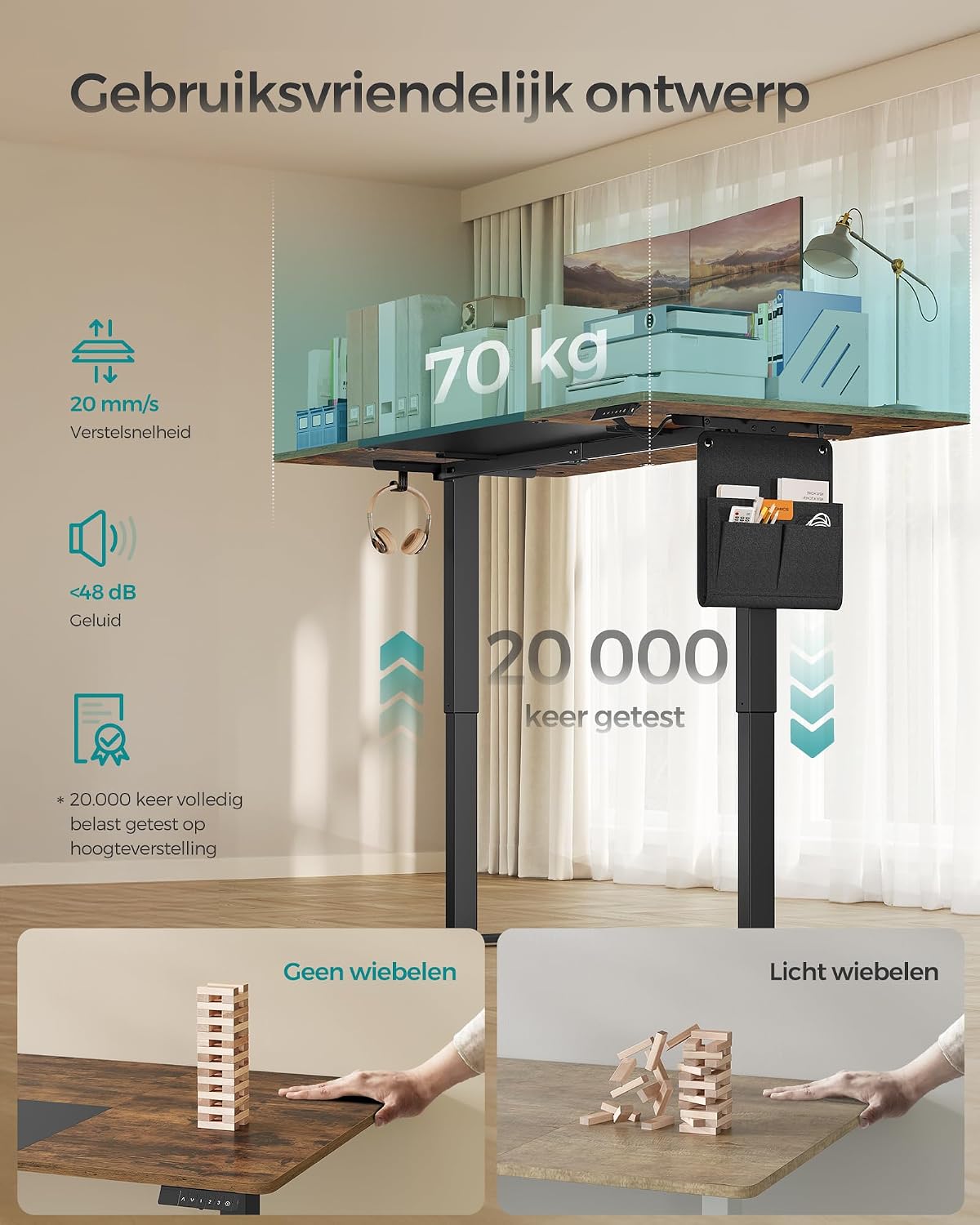 Thumbnail 4 de SONGMICS LSD028KD01 elektrisch zit-sta-bureau 180 x 80 cm met USB-C