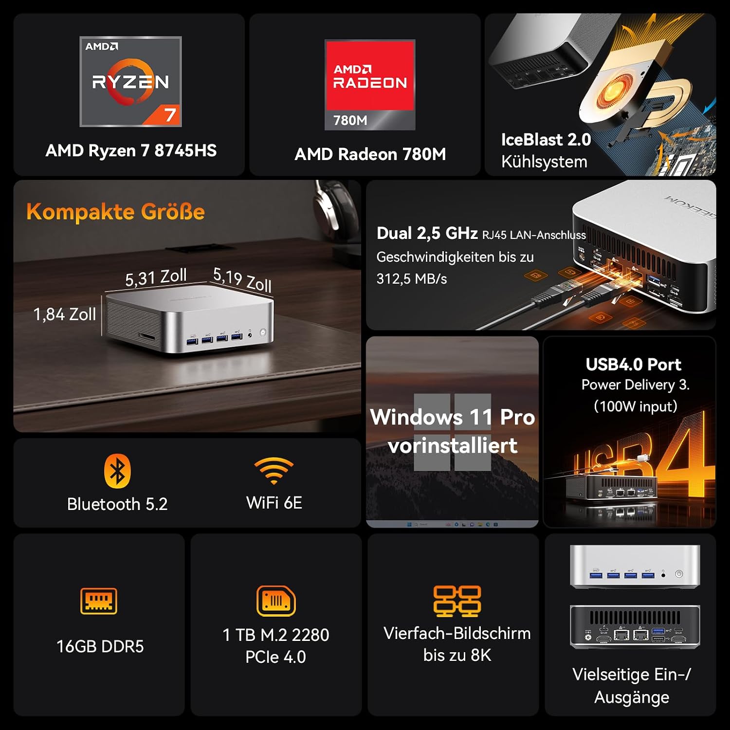 Thumbnail 1 de GEEKOM Mini PC A8 Max Ryzen 7 8745HS